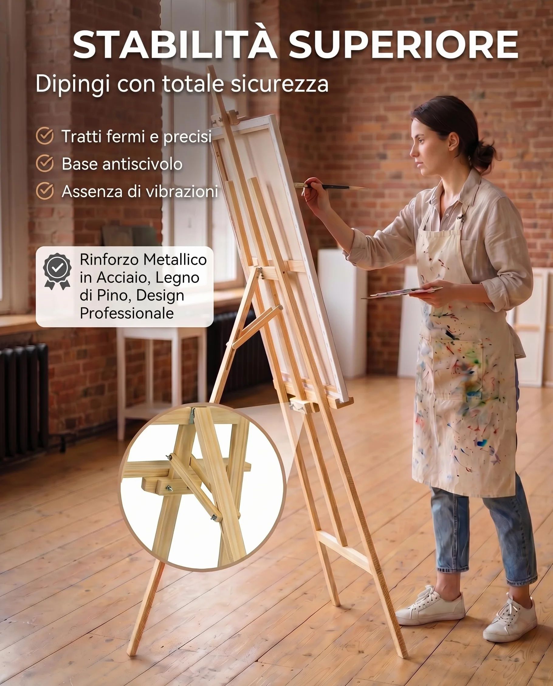 Cavalletto Pittura in Legno di Pino 175 cm Regolabile Altezza e Inclinazione