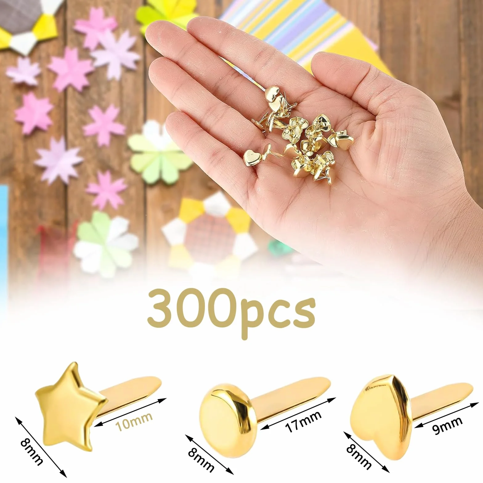 Hyxodjy 300 PCS Fermacampioni,Mini Scrapbooking Brads,Fermaglio di Carta in Metallo, Perno Rotondo in Ottone di Fissaggio Clip Rotonda Cotter Pin per Il Fai da Te Scrapbooking Craft