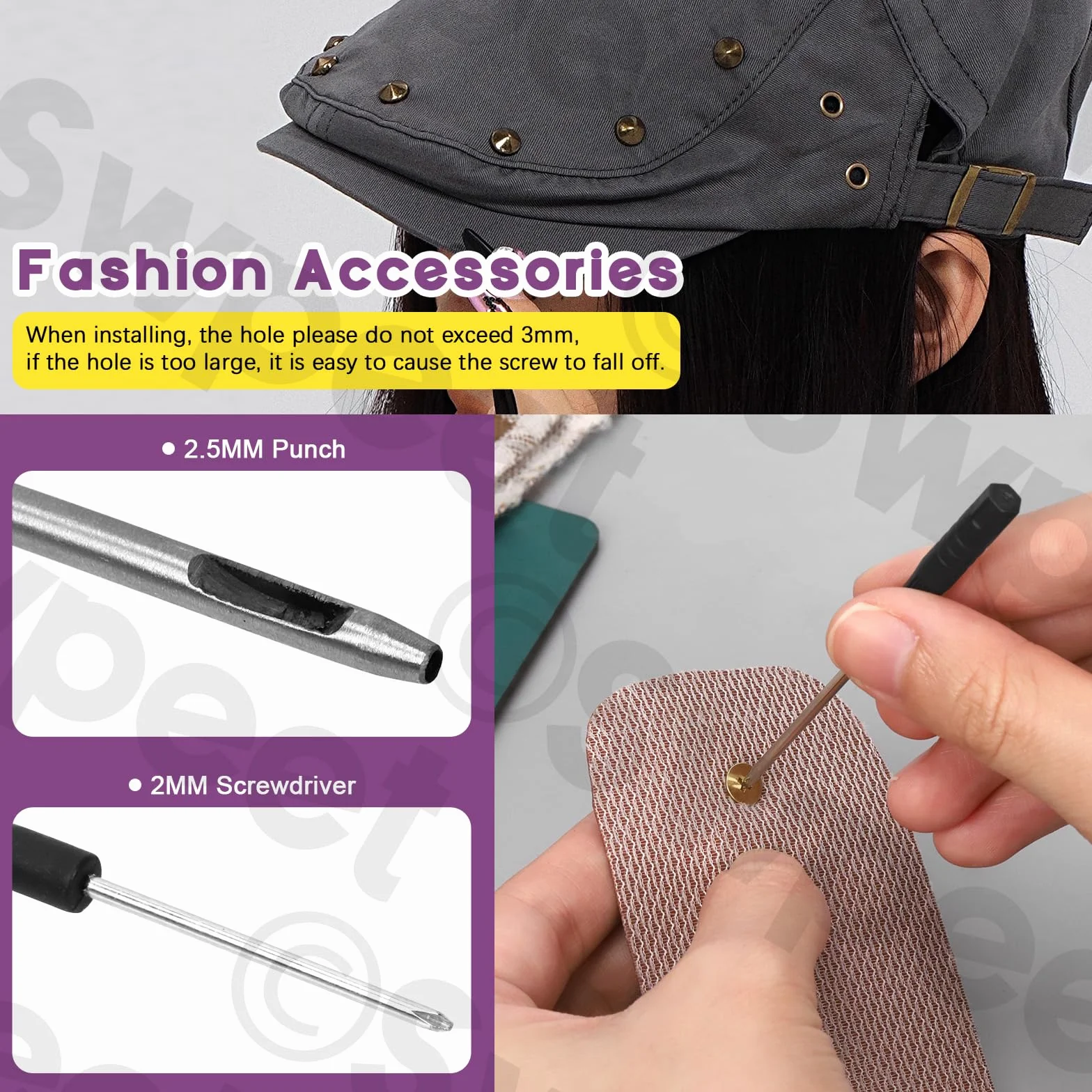 Swpeet Set di 102 punte a cono Gun Black e borchie con perforatore e cacciavite, viti per rivetti rapidi per artigianato in pelle, punte a cono Bullet Cone per abbigliamento, scarpe, artigianato in