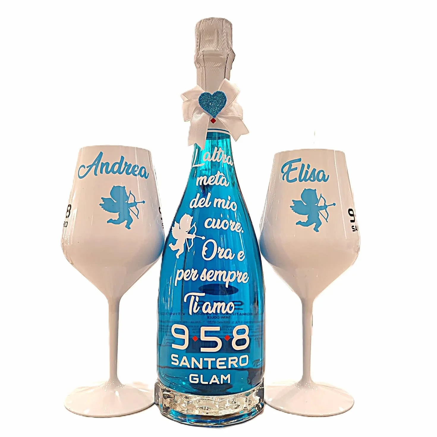 BOTTIGLIA Spumante Bicchiere Personalizzabili San Valentino Anniversario Proposta Matrimonio