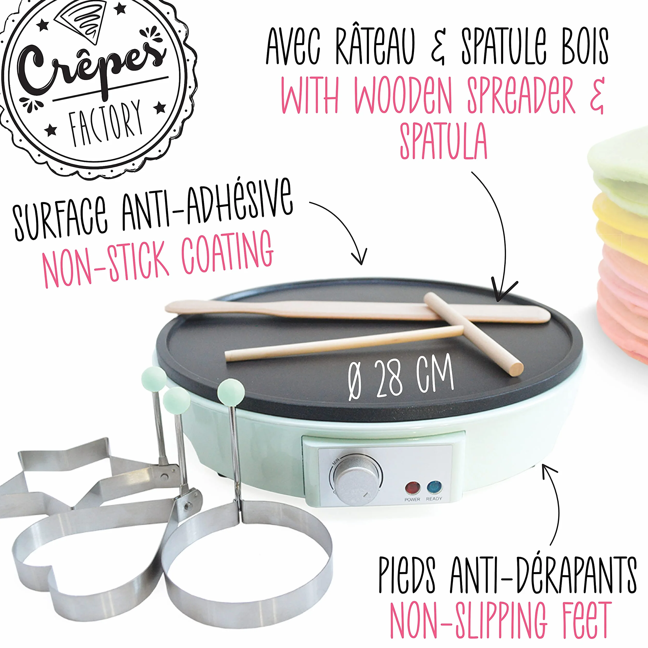 ScrapCooking Crepes Factory Macchina Elettrica Piastra Riscaldante AntiAdesivo Verde acqua