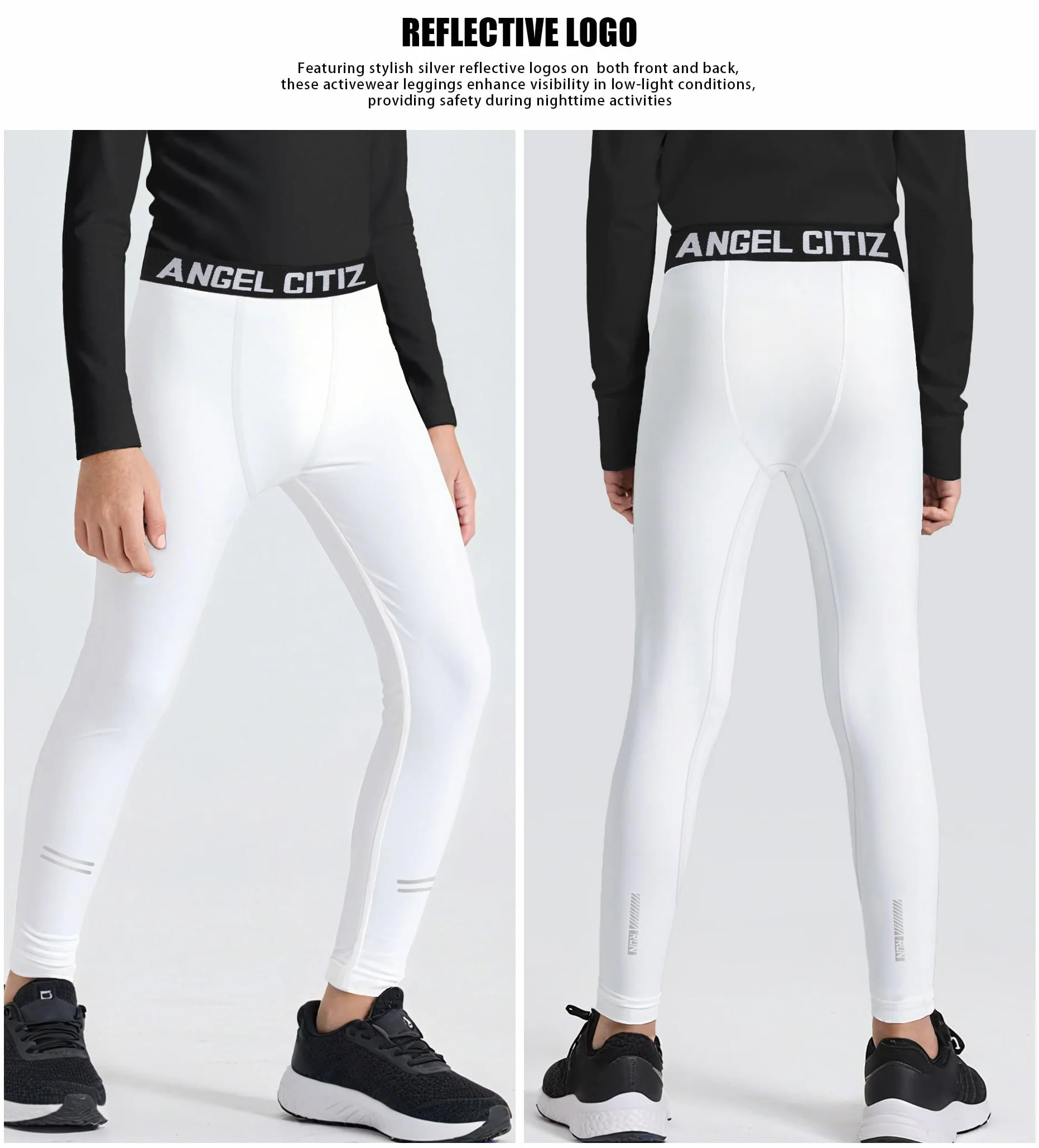 ANGEL CITIZ Leggings termici a compressione per ragazzi, sportivi, ad asciugatura rapida, per allenamento, corsa, leggings termici