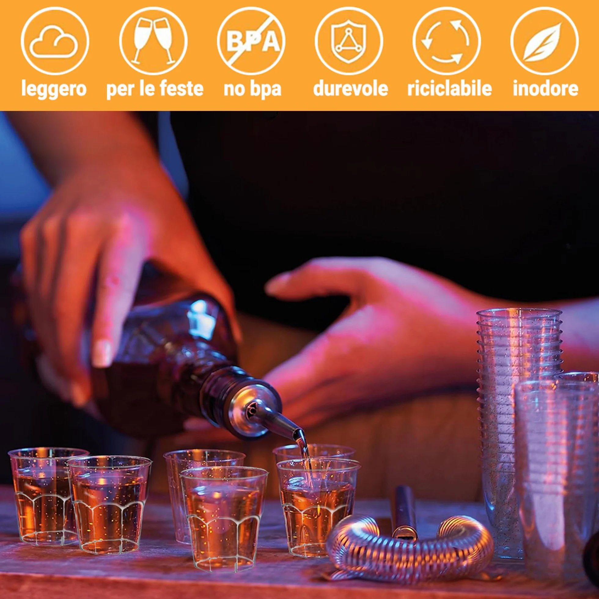 G.M. DISTRIBUZIONE Bicchieri da Liquore Shot Plastica Rigida 25cc Ottagonali Resistenti Riutilizzabili per Feste