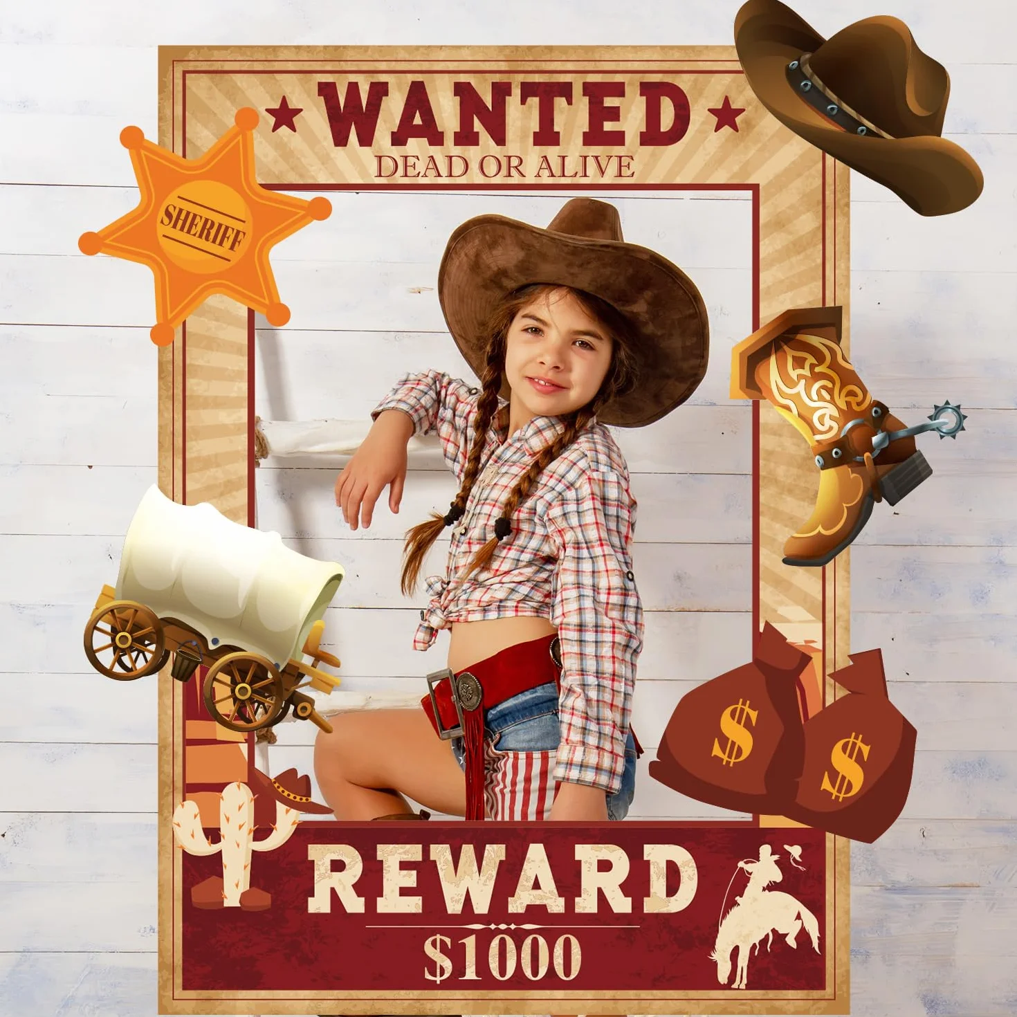 West Wanted Kit di Accessori per Foto a Tema Cowboy Festa Cowboy Decorazione Set di Accessori per Foto a Tema Cowboy Selvaggio Occidentale Poster per Foto Selfie da Cowboy Cowgirl Forniture
