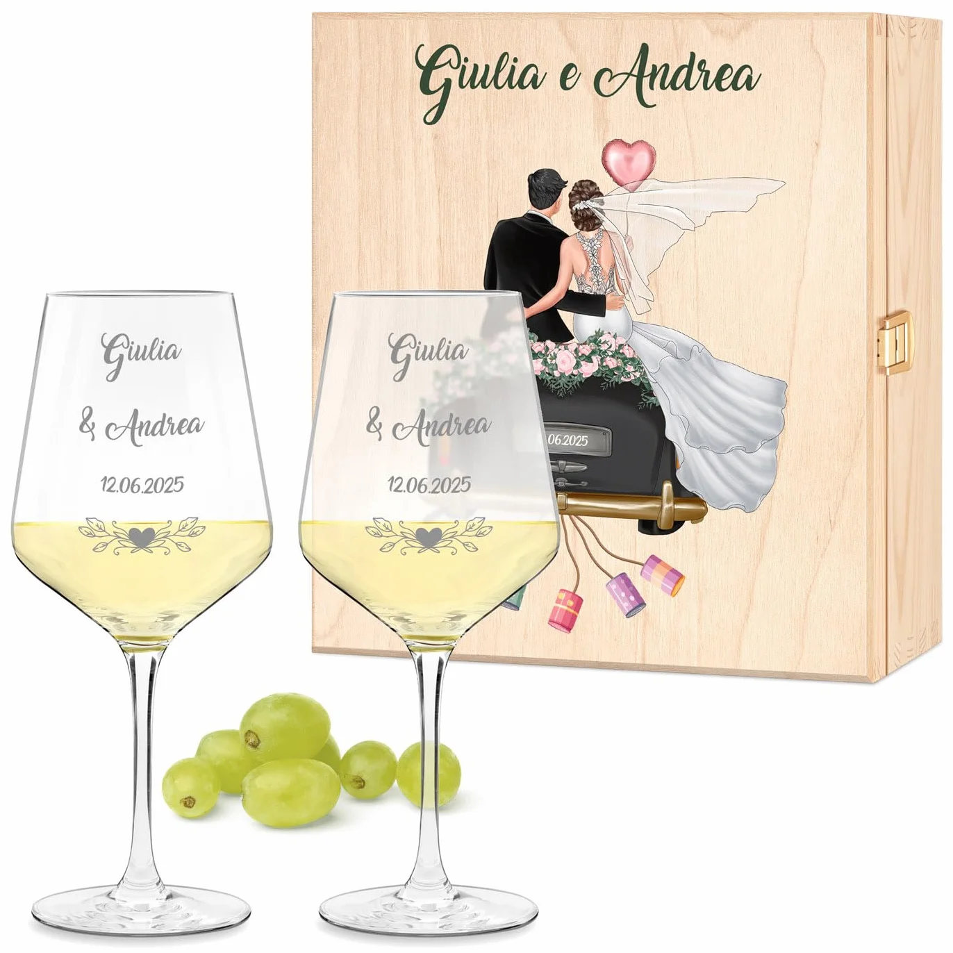 Maverton Calici Vino Personalizzati 490 ml Bicchieri Vino Rosso Bianco Regalo Sposi Coppia