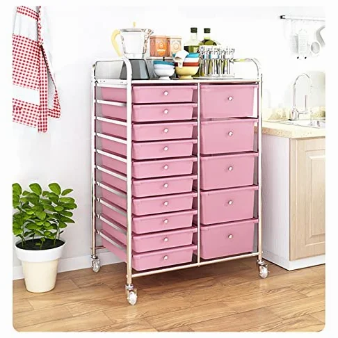 Carrello Multiuso Nero con Ruote, Dotato di 15 cassetti e Piano d'appoggio. Versatile, Ideale per riporre Oggetti Artigianali, organizzare L'Ufficio, allestire Uno scaffale per Par