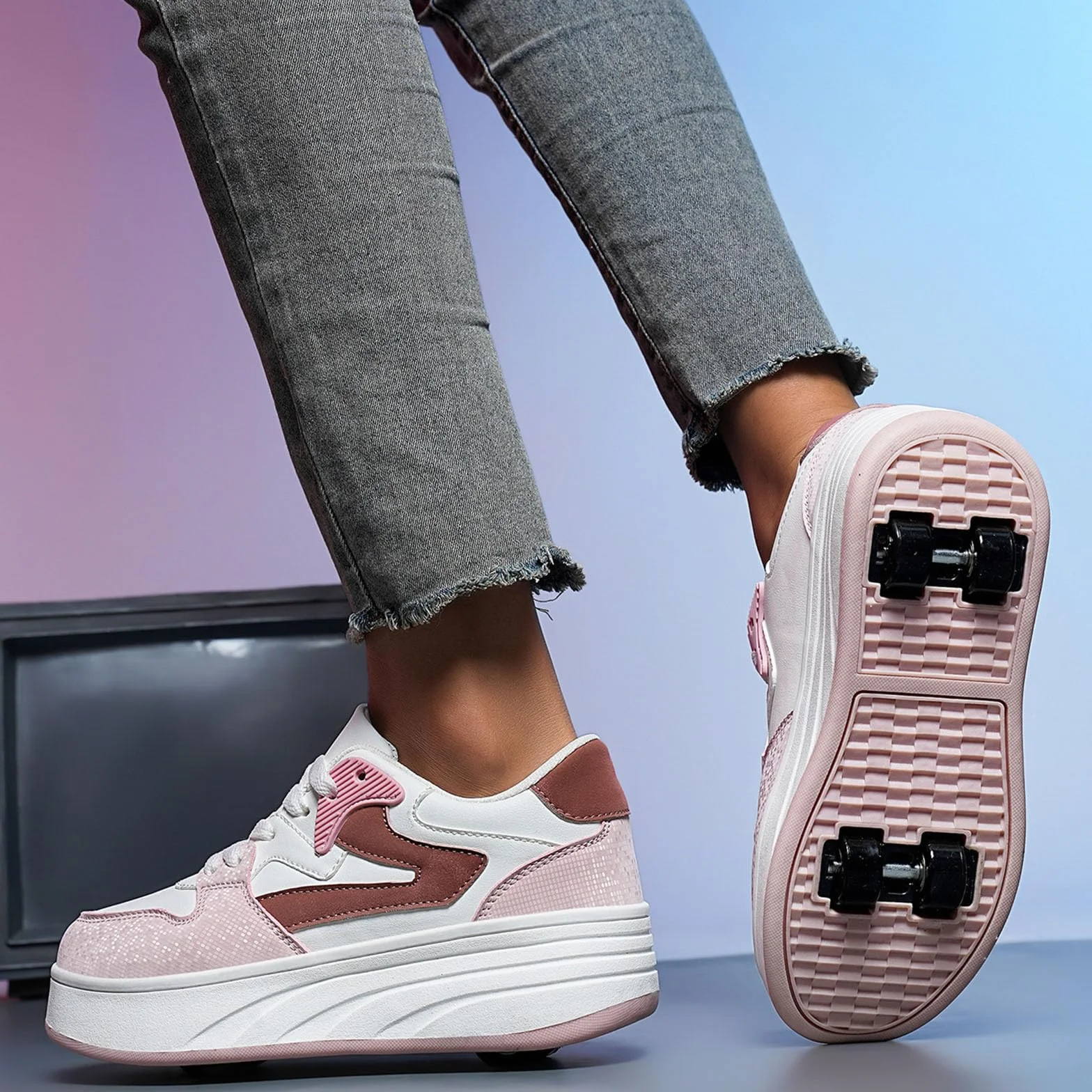 ENEN Scarpe con Rotelle Bambina, Scarpe da Skateboard con 4 Ruote, Sneakers Junior Outdoor Multisport