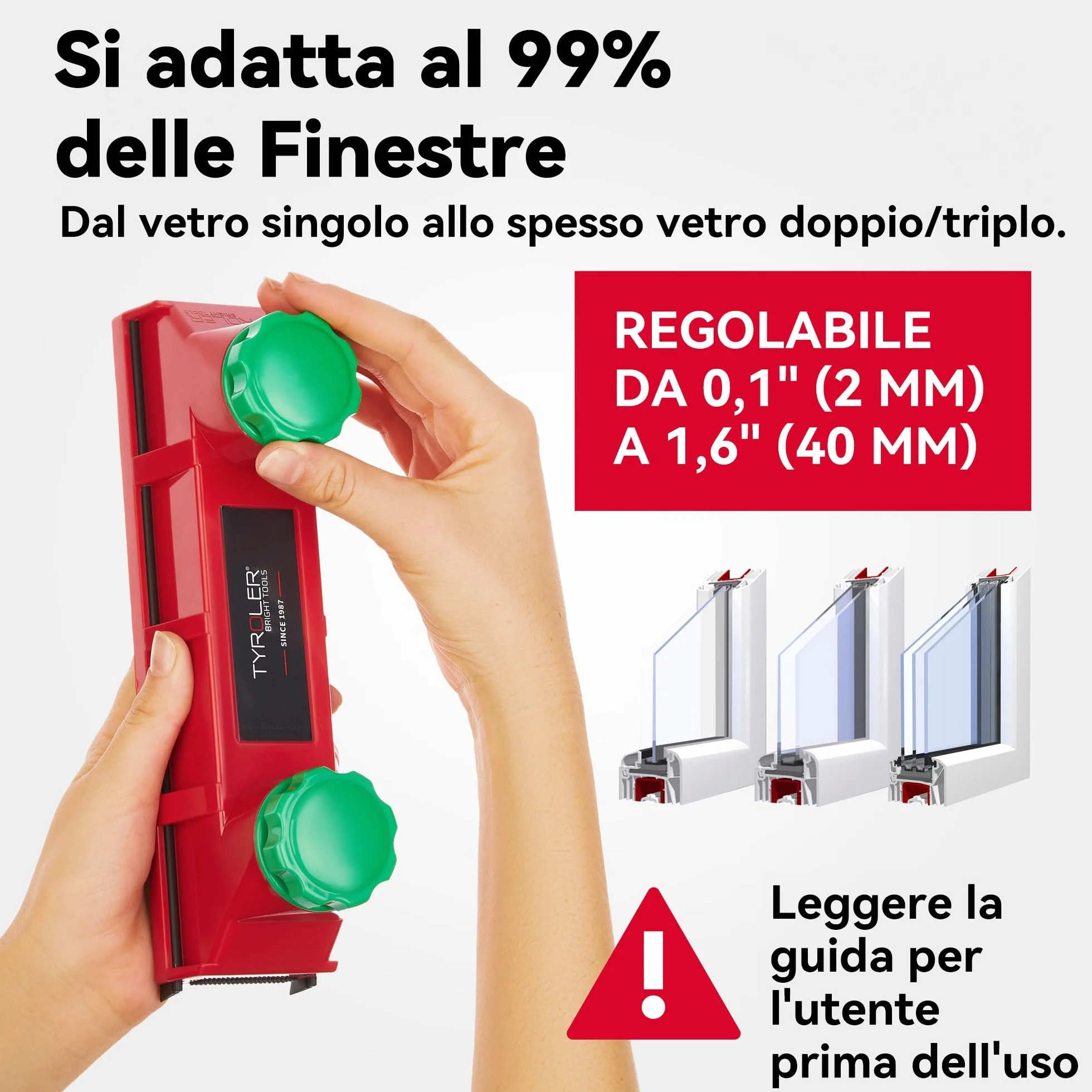 Tyroler Il Glider D-4 Lavavetri Magnetico per Doppio Vetro | Per Vetri Singoli, Doppi o Tripli 2-40mm | Pulisci Vetri Magnetico Doppio Vetro | Pulitore Vetro Magneticos, Lavavetri Finestre Magneticos