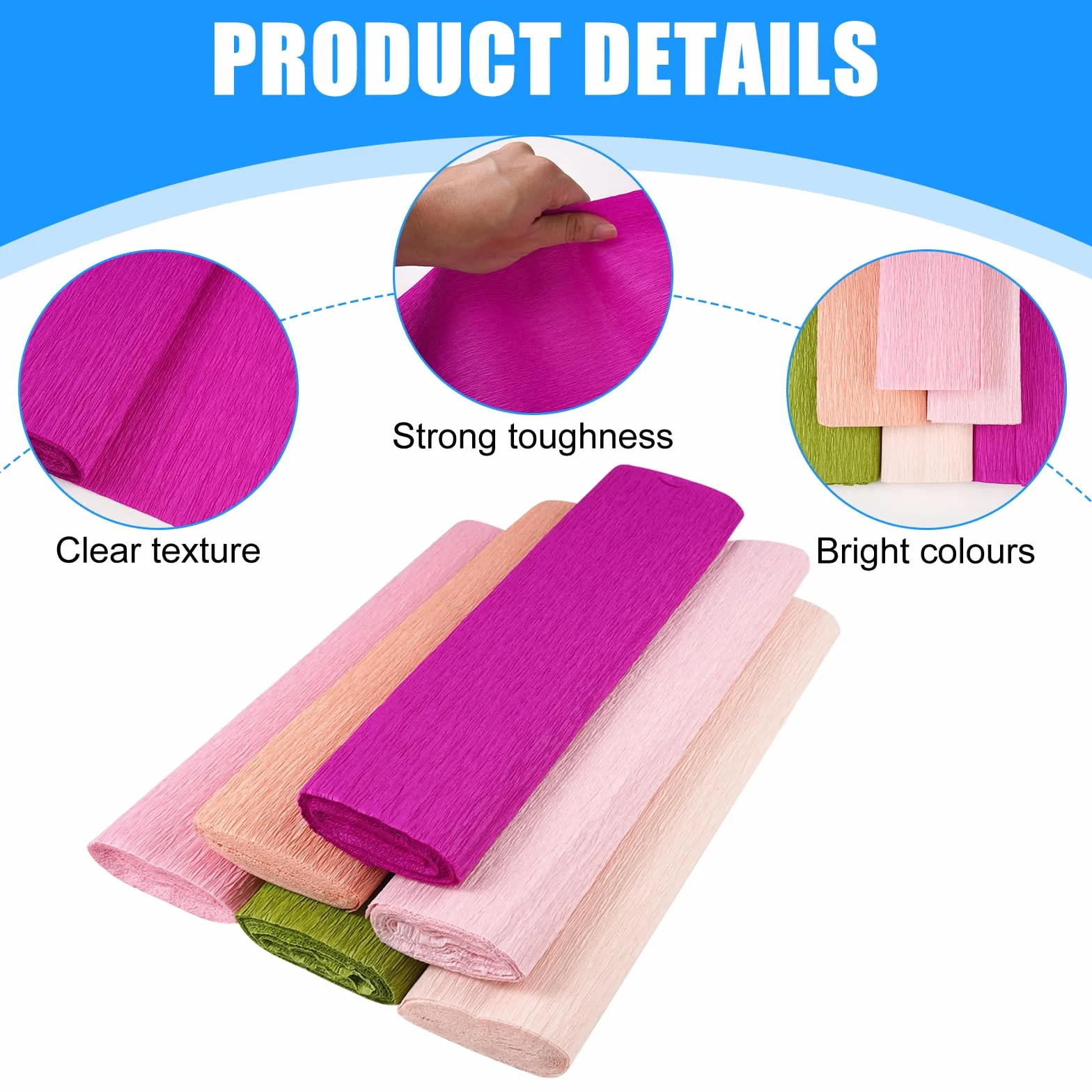 Carta Crespa Colorata 6 Rotoli 25x250cm per Fiori Fai Da Te