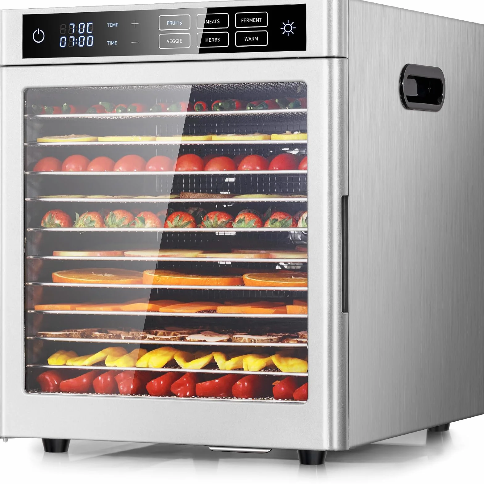Kwasyo Essiccatore Alimentare professionale in Acciaio Inossidabile 12 Vassoi, 6 Funzioni Preimpostate, Essiccatore 800W, 6 Tappetini in Silicone, 2 Barattoli, 2 Vassoi per Rotoli di Frutta Inclusa