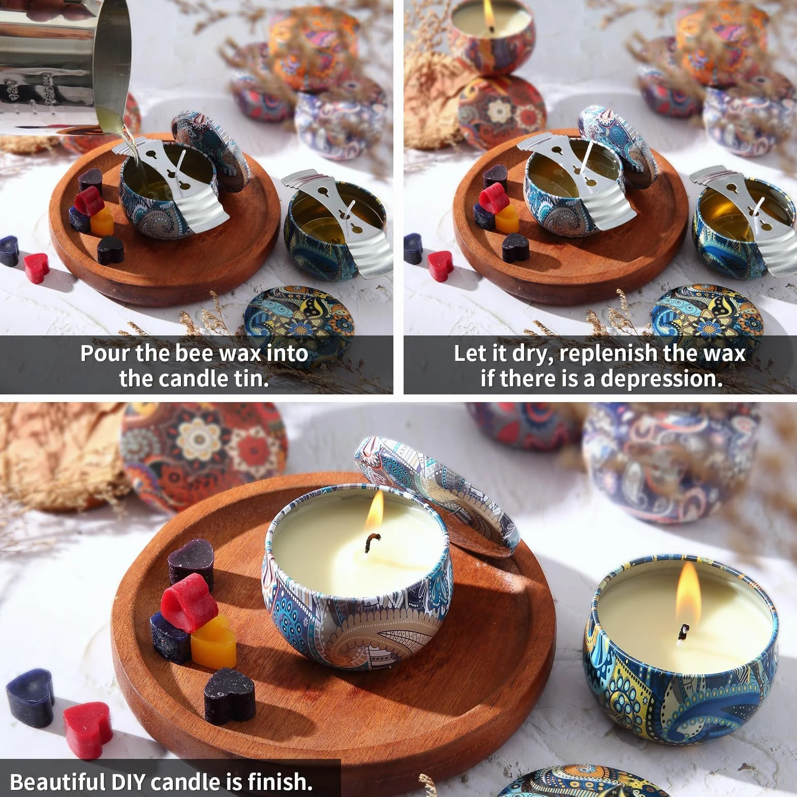 GiftPot Kit per Fabbricazione di Candele, Set Regalo fai-da-te con Cera d'Api, Oli Essenziali e Stampo