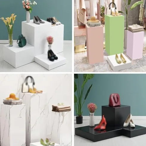 Supporti a piedistallo per decorazione eventi, forti colonne cubiche portanti per sculture nuziali e espositore da tavolo da dessert