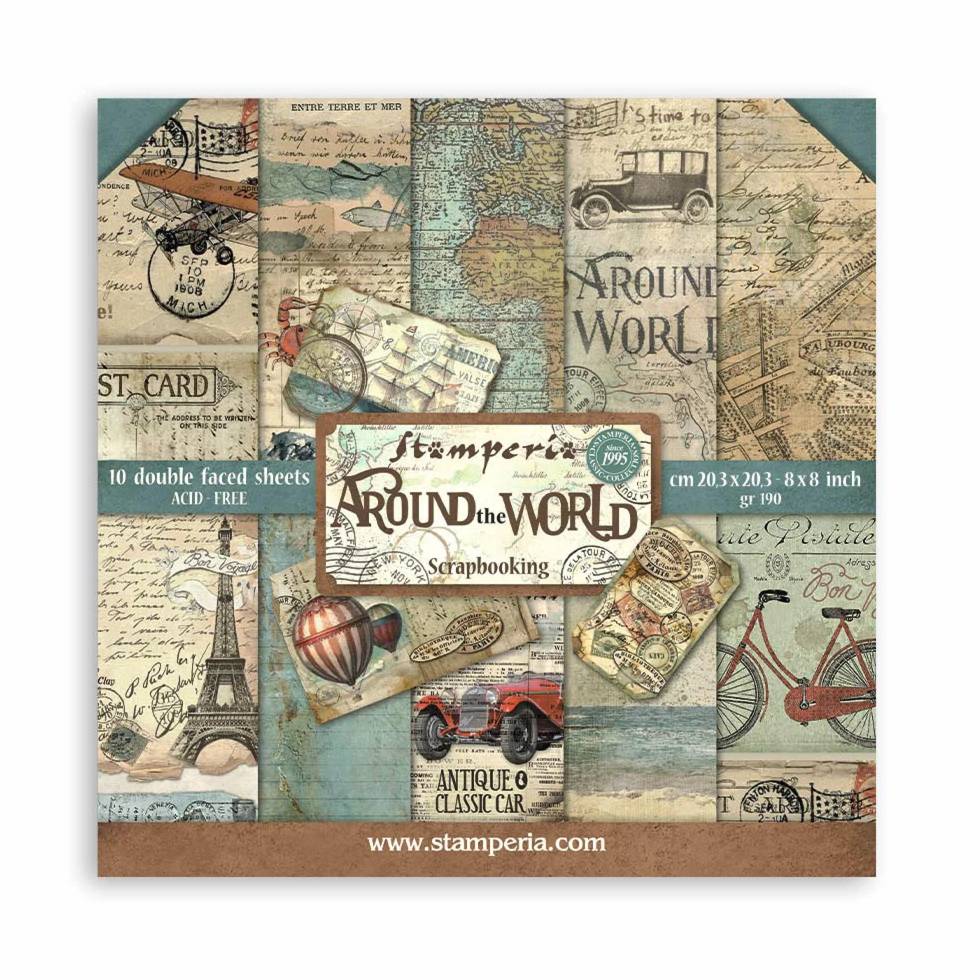 Stamperia SBBS12 Blocco di Carta 10 Fogli 20,3 x 20,3 cm Double Face Around The World Multicolore