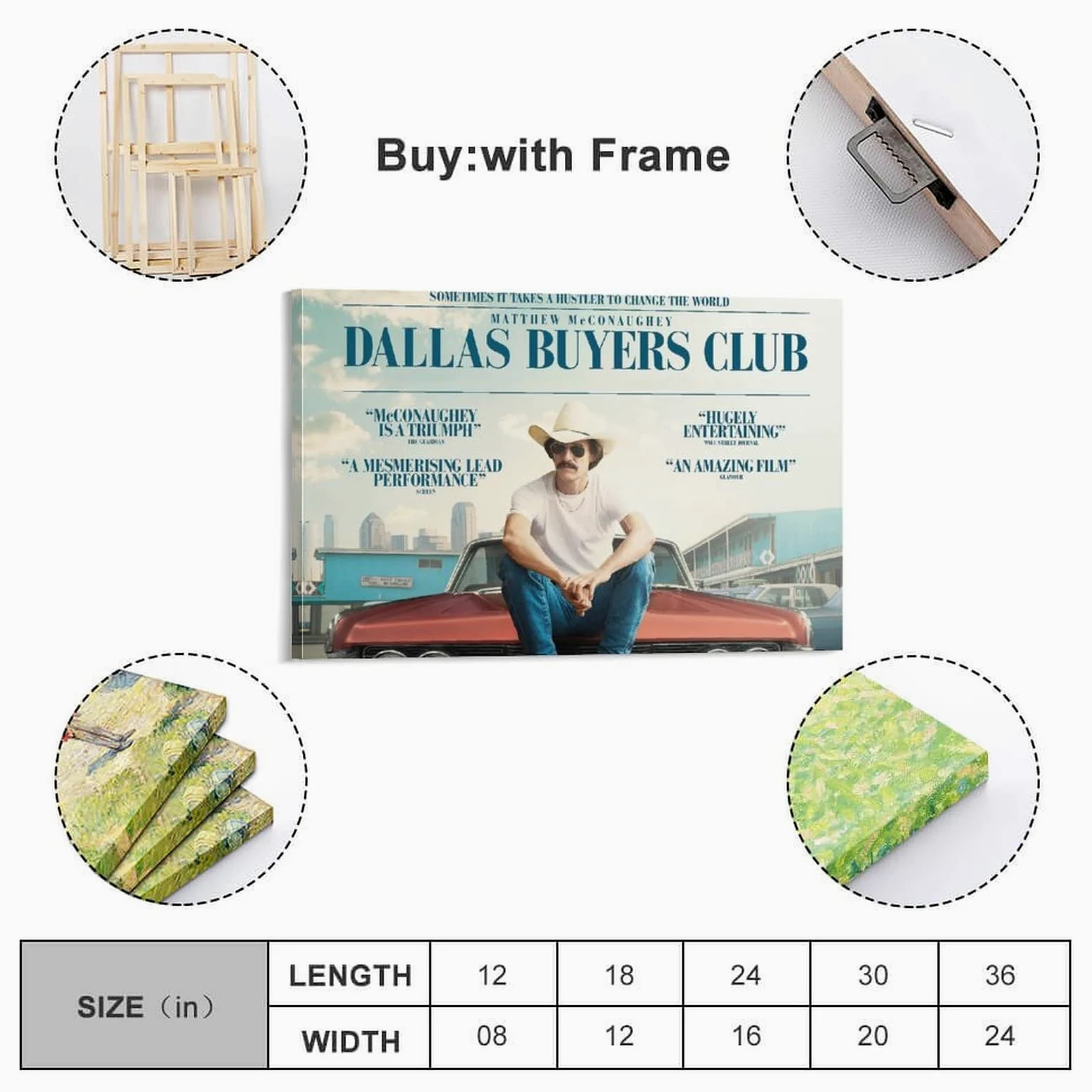 Poster di film commedia drammatica di Dallas Buyers Club, dipinto decorativo su tela, per soggiorno, camera da letto, 50 x 75 cm