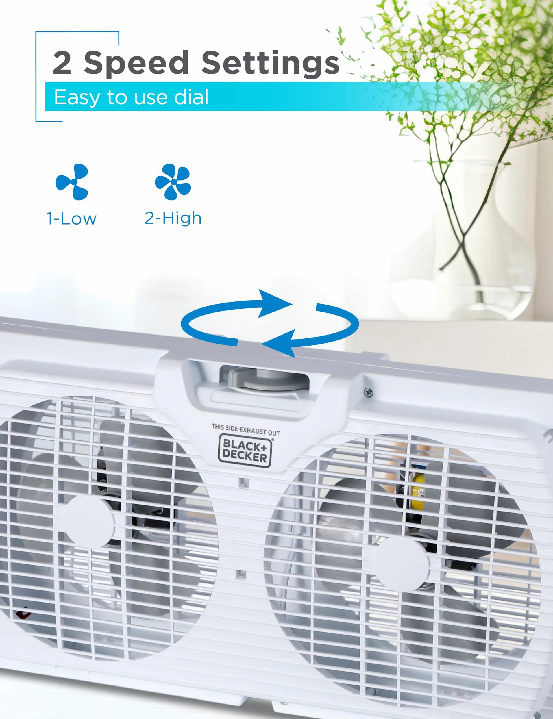 BLACK+DECKER Ventola doppia finestra da 9 pollici per finestra con 2 impostazioni di velocità, ventilatore a doppia finestra con comandi meccanici e gambe rimovibili, ventilatore
