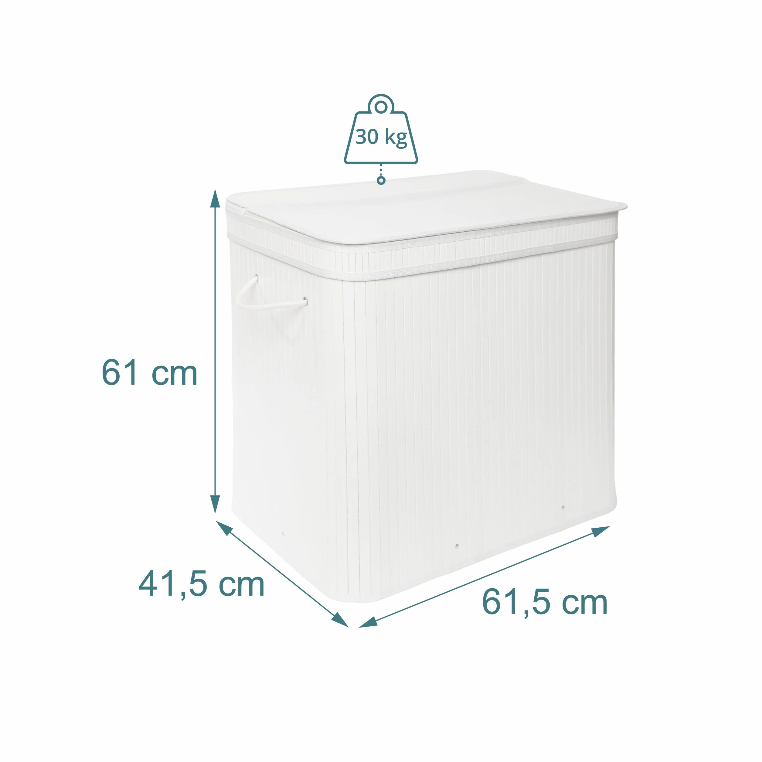 Relaxdays Cesto portabiancheria con Coperchio, bambù, 150 l, 3 Scomparti, HxLxP: 61,5x61x41,5 cm, Bagno, Bianco