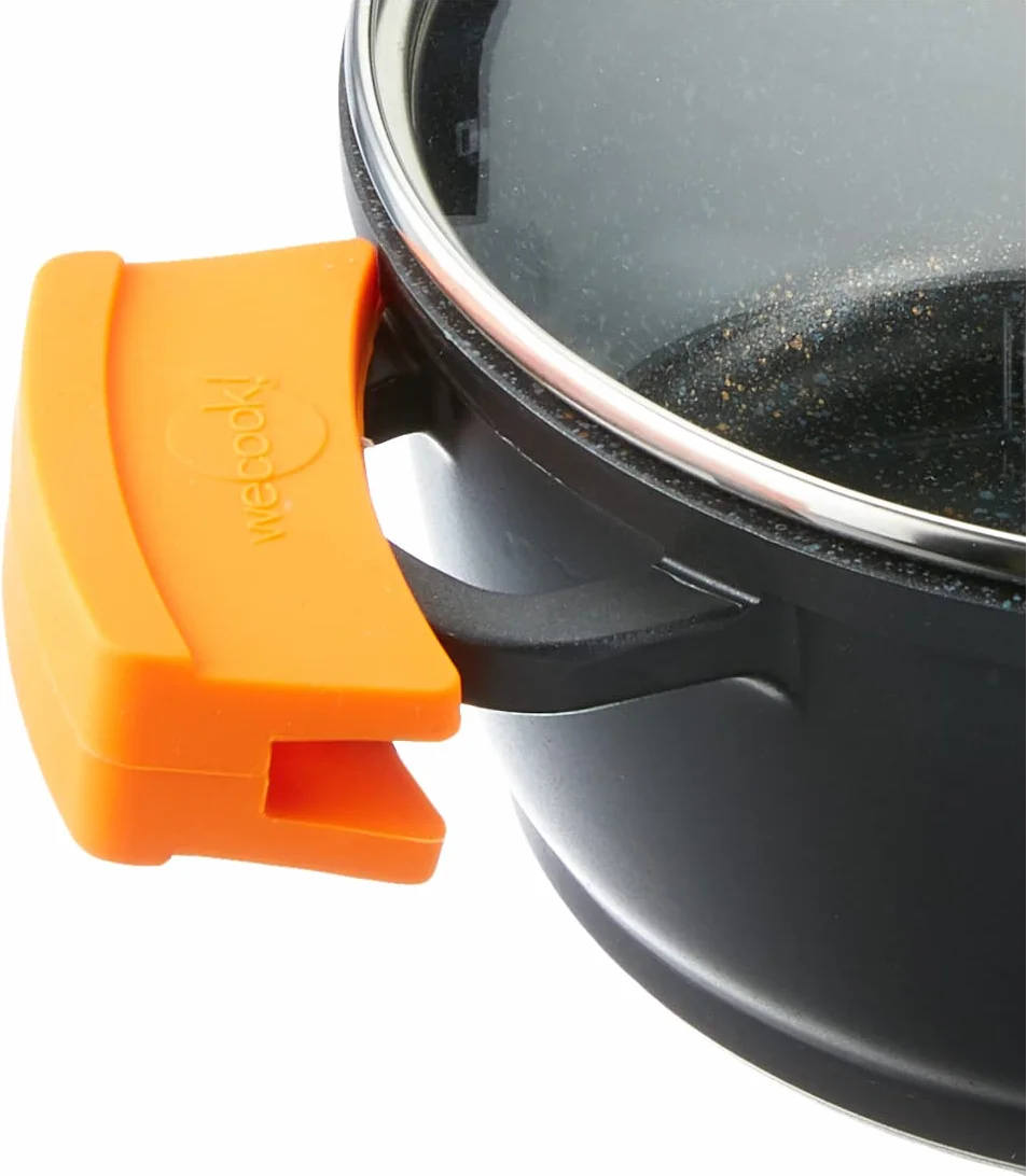 WECOOK! Ecochef Titanio Casseruola Alta, Induzione, Coperchio di Vetro 20cm, Antiaderente QUANTANIUM Ecologico senza PFOA, Alluminio Fuso 5mm Spessore, Maniglie in Silicone, Vitroceramica, Forno