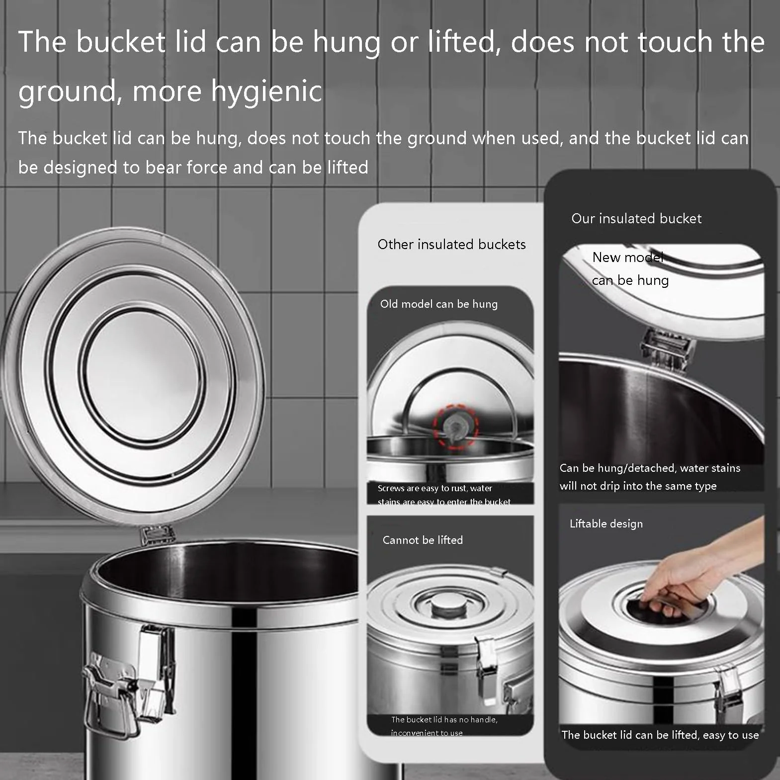 Contenitore termico, secchio isolato in acciaio inox, pentola isolata for zuppa calda, contenitore for il trasporto di alimenti in acciaio inox sigillato con coperchio for alimenti, tutti i tipi di fe