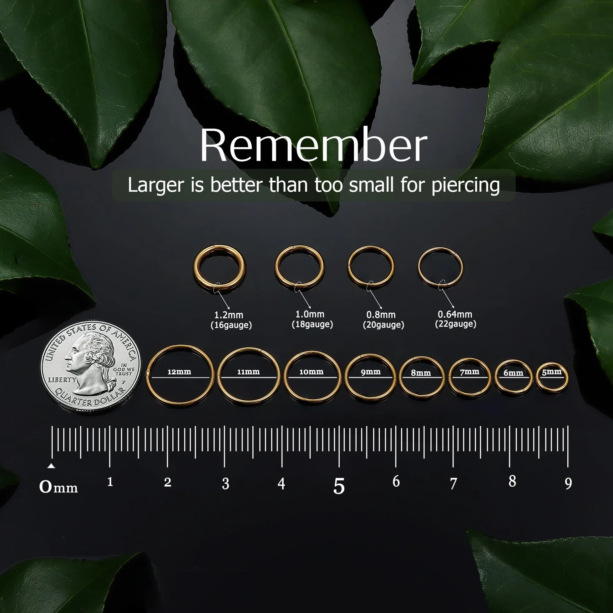 BodyBonita Piercing Naso Anello con Cerniera 316L Acciaio Chirurgico Septum Clicker Cartilagine Oro/Argento/Nero