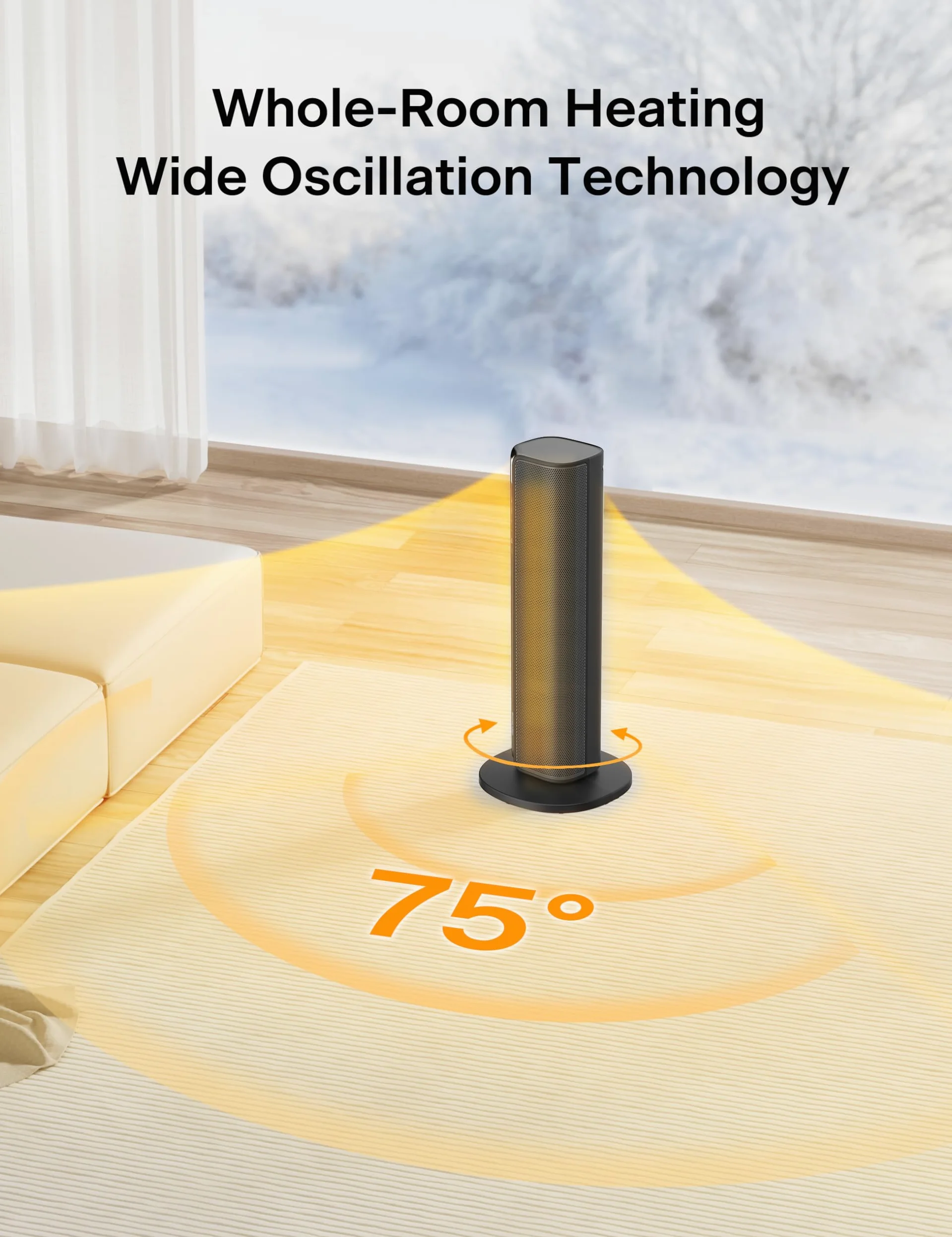 PELONIS - Ventilatore elettrico da 2000 W con telecomando, riscaldamento rapido 2S, oscillazione 75°, modalità ECO, surriscaldamento, protezione antiribaltamento, termoventilatore in ceramica a bassa