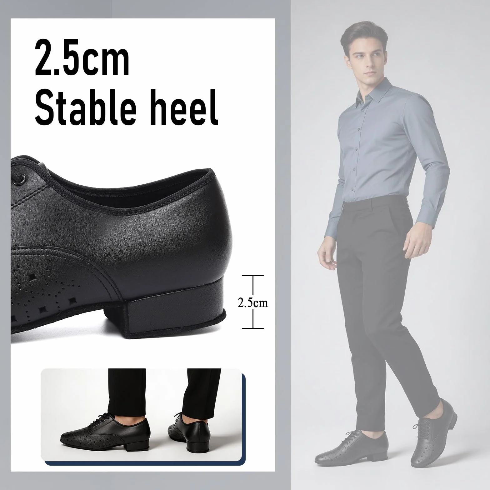 Scarpe da Ballo da Americano Uomo Nero Tacco Basso Lacci Salsa Latina Tango