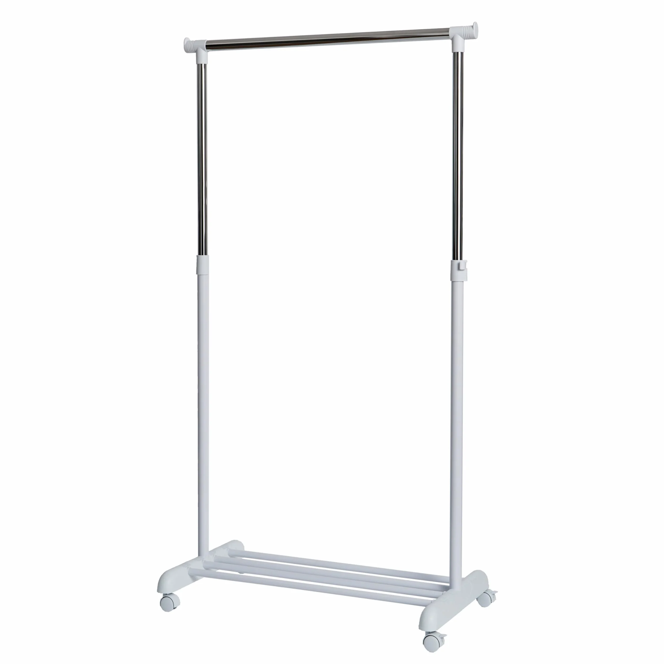 Stand Appendiabiti con Ruote Regolabile in Altezza Metallo Cromato Bianco 84x44x110-165 cm