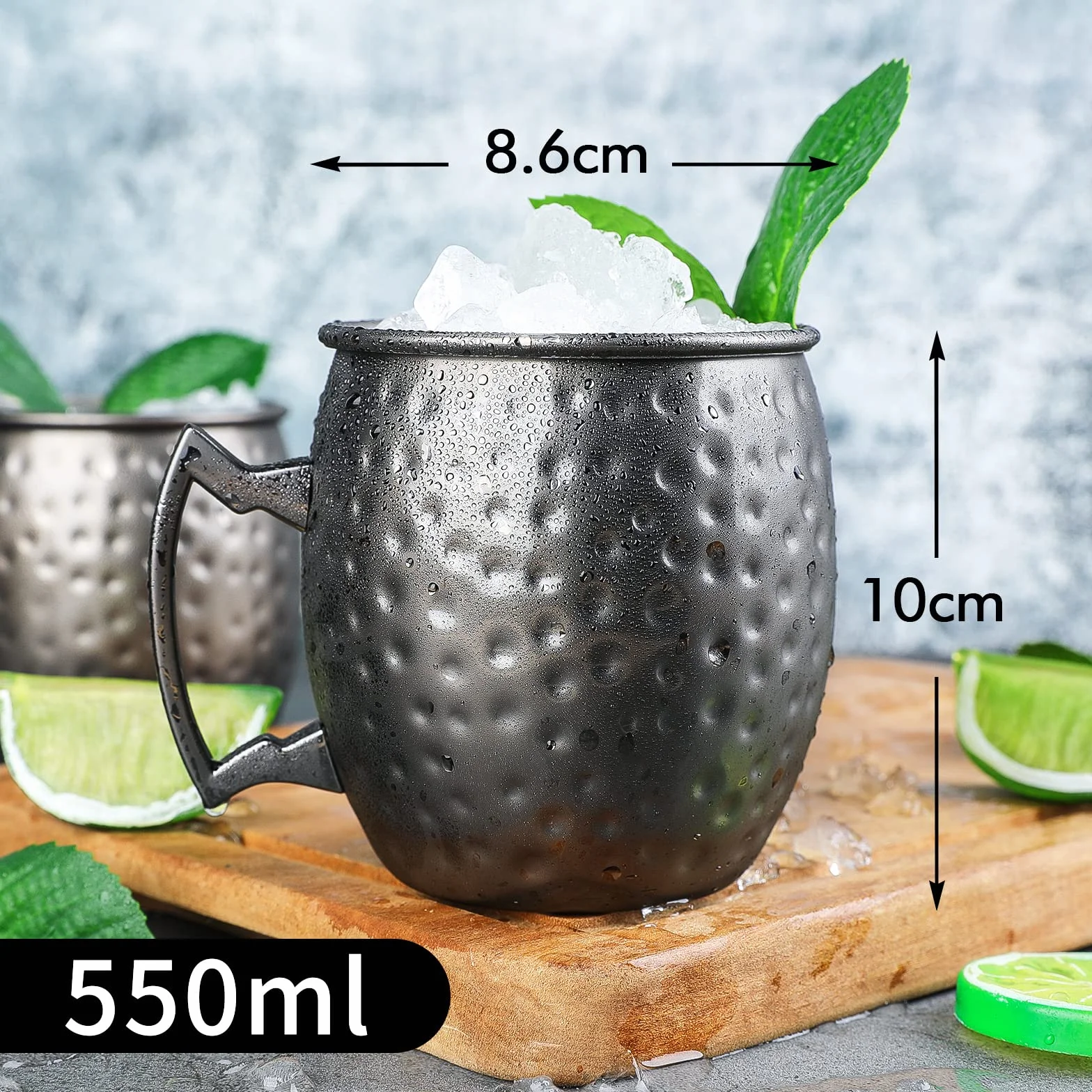 Moscow Mule Set di 4 Tazze in Acciaio Inox Nero Gunmetal 510 oz