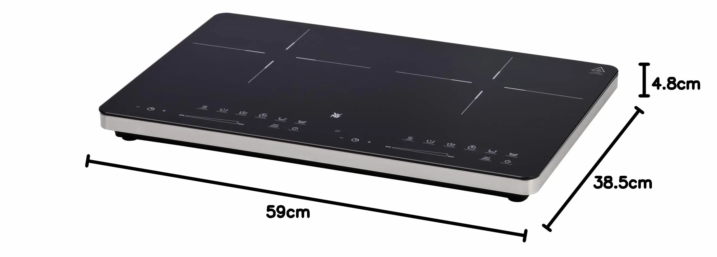 WMF Kult X Doppio piano cottura a induzione, 2 piastre, piano cottura fino a 28 cm, 2 zone di cottura, 8 livelli, rilevamento della pentola, display touch, vetro ceramica, funzione timer, 3500 W