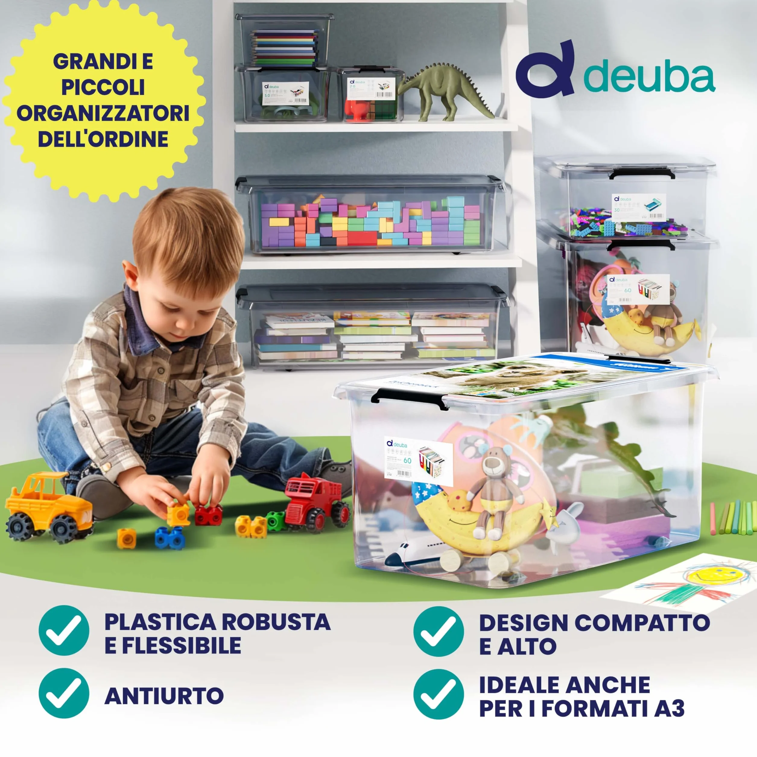 Deuba 6X 60L Scatole in Plastica Trasparente Contenitori con Coperchio Impilabili con Ruote