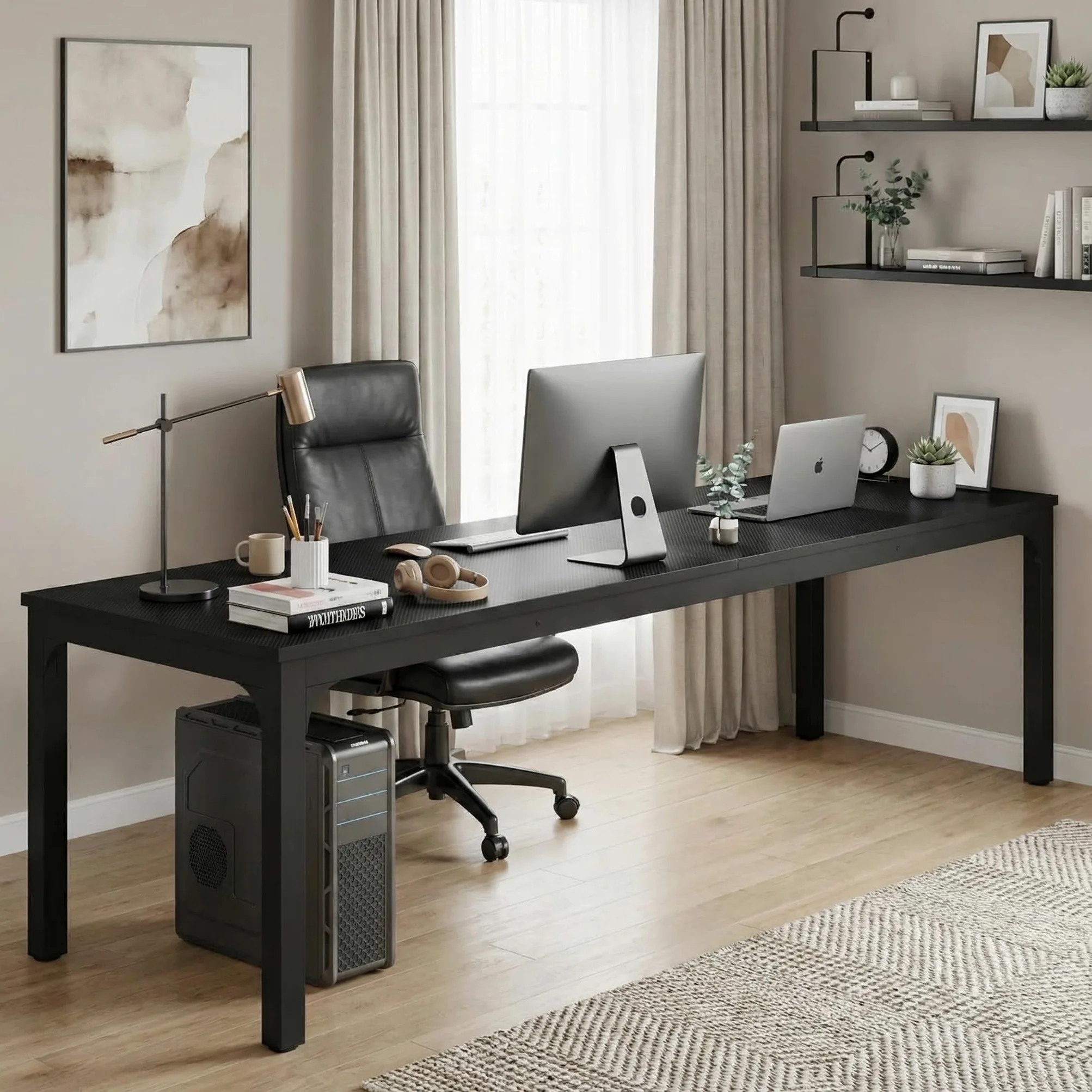 Lailang 200cm Scrivania Computer, Workstation, Scrivania Per Due Persone, Tavolo Legno, Scrivania Pc Gaming, 200 x 70 x 75 cm, Nero