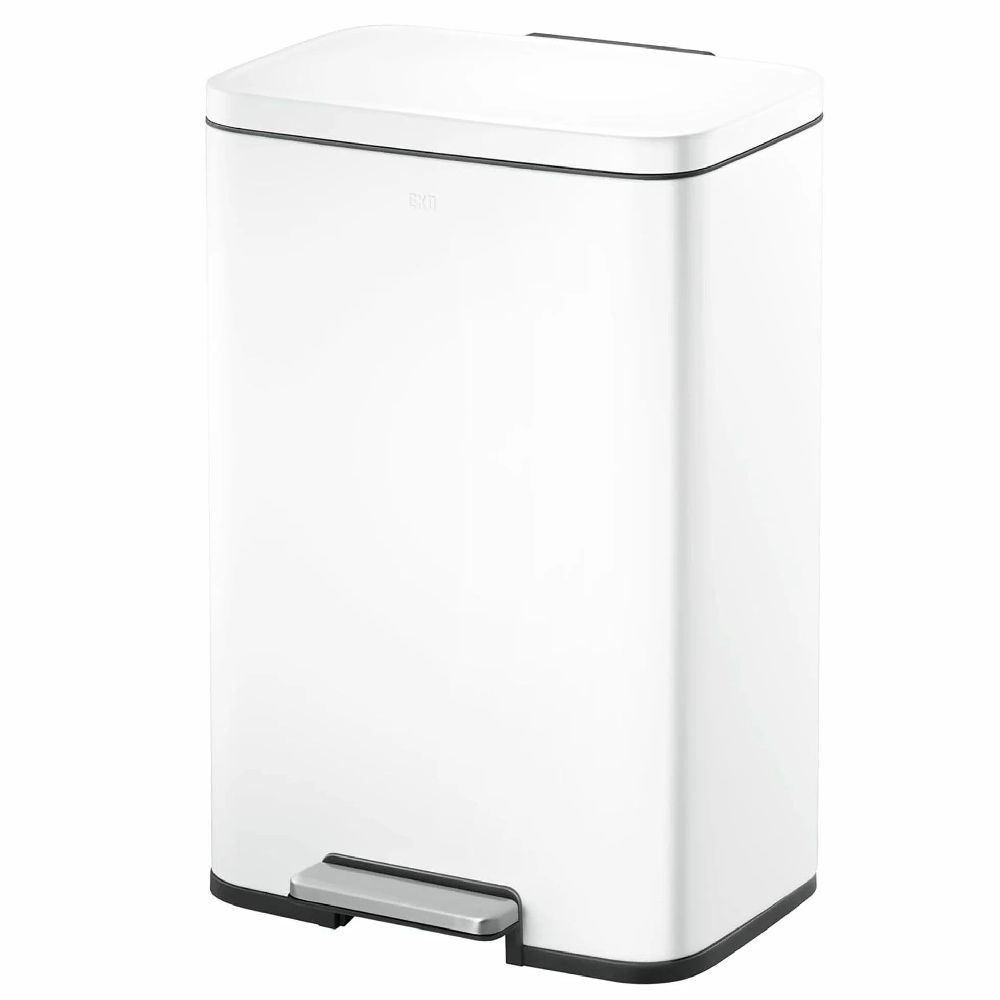 EKO Madison - Pattumiera da Cucina, 50 l, con Pedale e Coperchio a Chiusura Morbida, Colore: Bianco Opaco, in Acciaio Inox Anti-Impronta, Cestino Moderno e Robusto, Grande capacità per Il Riciclaggio