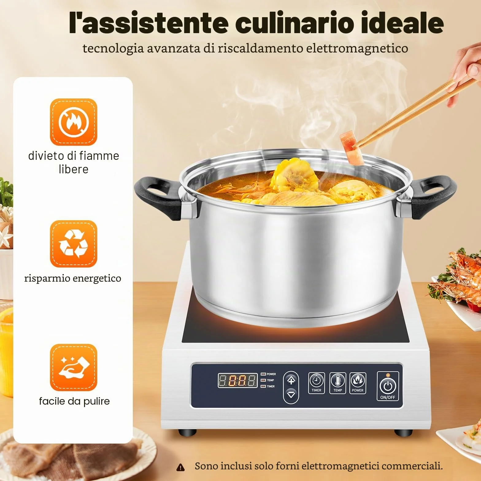 Piano cottura a induzione professionale 3500 W (35 cm) – fornello a induzione con display digitale – spina europea 220 V – regolazione della potenza 10 livelli – ideale per ristorante, cucina e