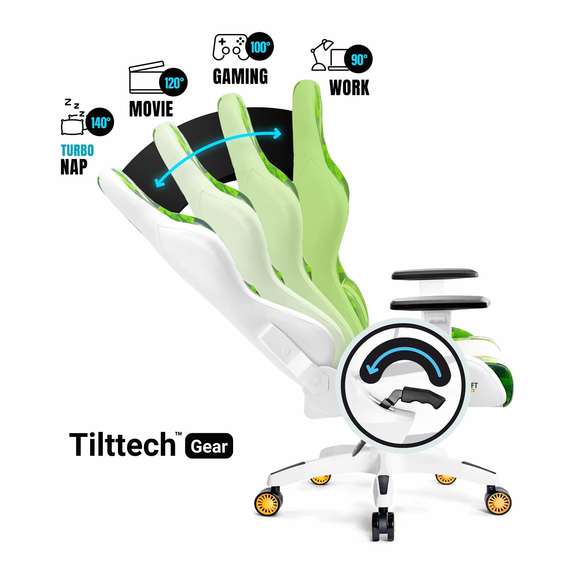DIABLO Chairs X-One 2.0 Craft Edition Piccola Sedia da Gaming Girevole Sedia da Scrivania Ergonomica con Cuscino Lombare e Poggiatesta Schienale in Ecopelle Regolabile 64x33x120 cm Verde-Bianco