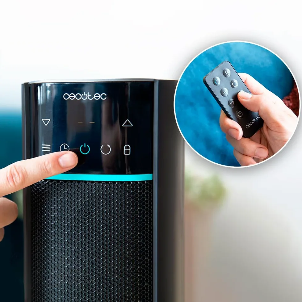 Cecotec Riscaldatore elettrico in ceramica a pedale ReadyWarm 2070 Max Ceramic Rotate Smart. 2000 W, display digitale, controllo touch e telecomando, oscillazione, 3 modalità, termostato, 20 m²