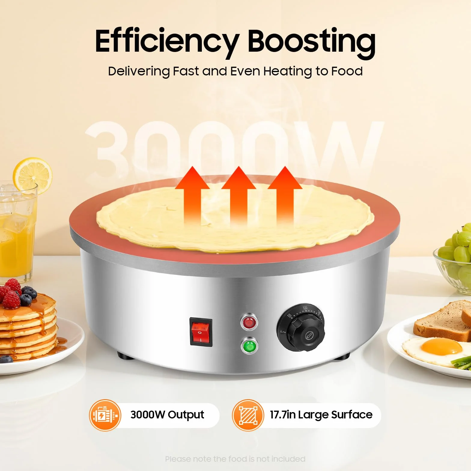 Crepiera Elettrica Professionale 45 cm Ghisa 3 kW Regolazione Temperatura 50–300 °C 220 V