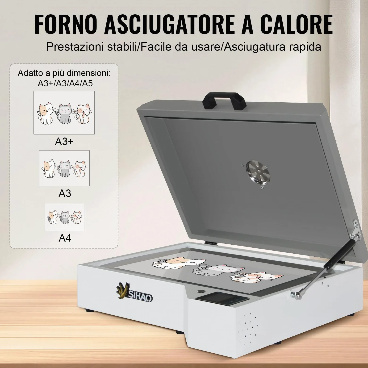 Forno DTF, Essiccatore DTF formato A3/A4/A5/A3+ 13x19 pollici, per la polimerizzazione di pellicole trasferibili con controllo della temperatura (0-300℃) e controllo del tempo