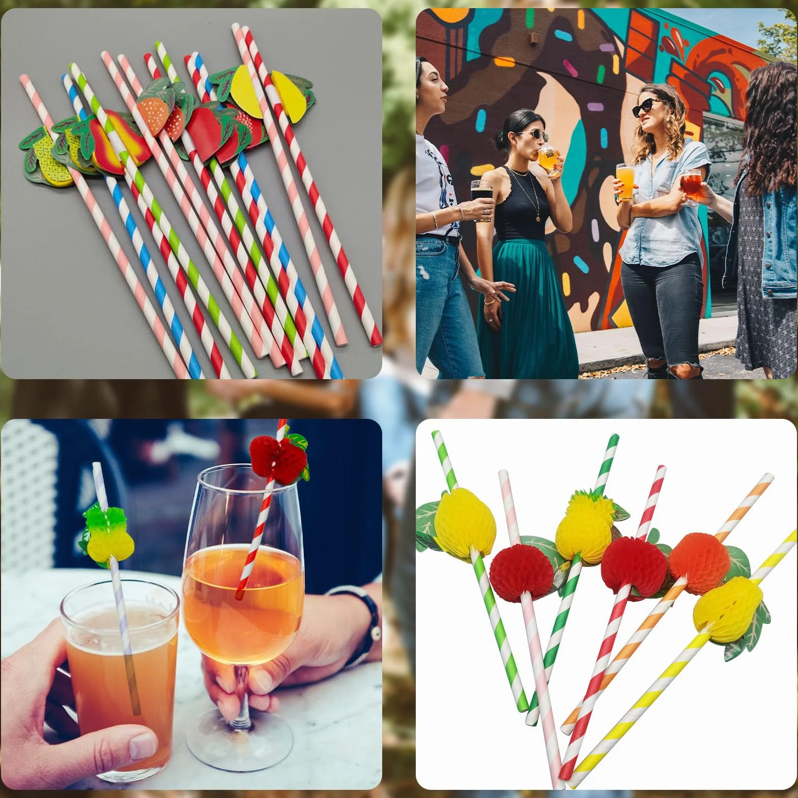 Confezione da 70 cannucce di carta tropicale 3D per cocktail hawai, succhi di frutta, bevande fredde, feste, bar e festival