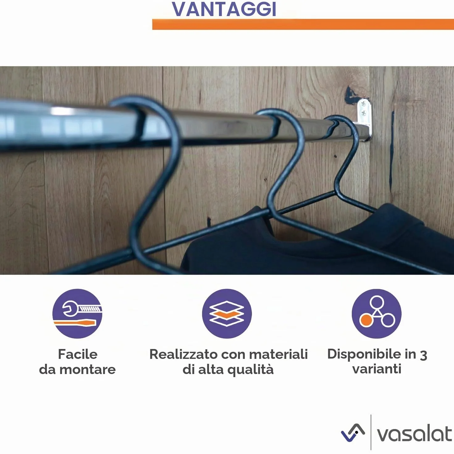 Asta appendiabiti allungabile 60-90 cm portata 20 kg