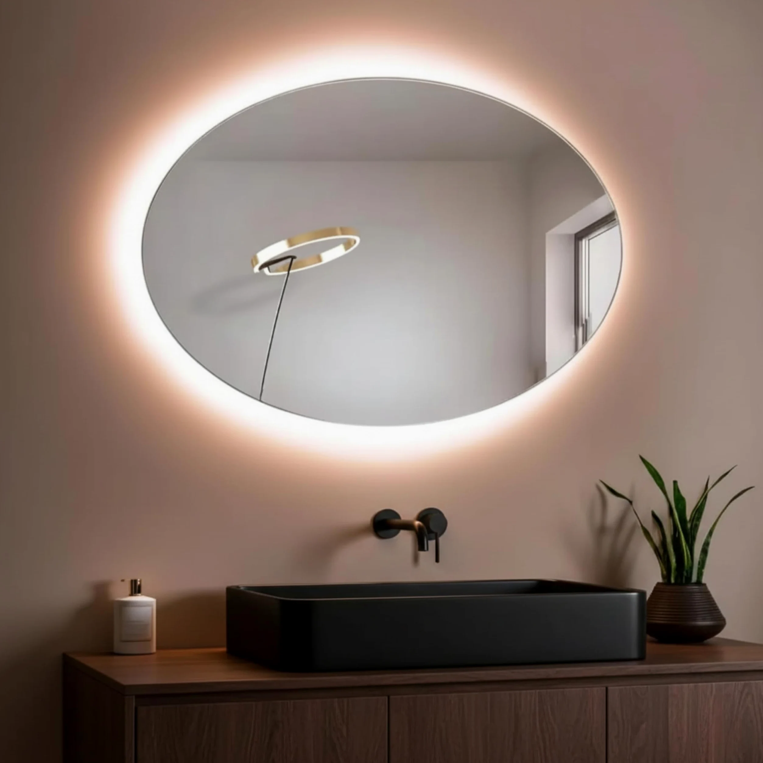 STYLE GLASS MOSES 80x60cm - Specchio con Striscia LED 4000K - Specchio bagno Ovale MOSES - Specchio da parete - Specchio con led - Specchiera Bagno Made in Italy Bordo Filo Lucido Moderno
