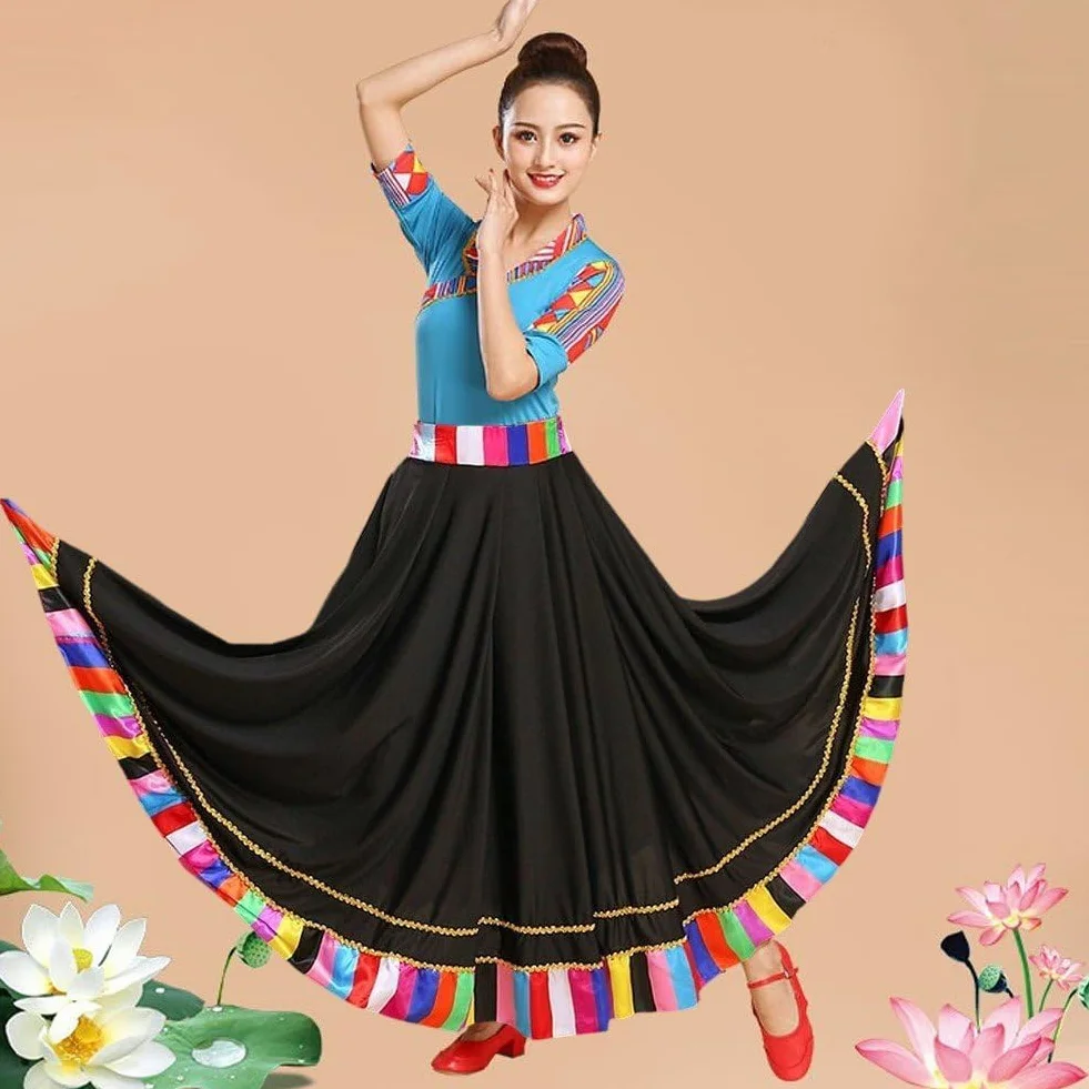Gonna Ballo Folcloristica in Stile Etnico Tradizionale con Volant, Costume Ballo, Gonne Lunghe per Donne E Ragazze