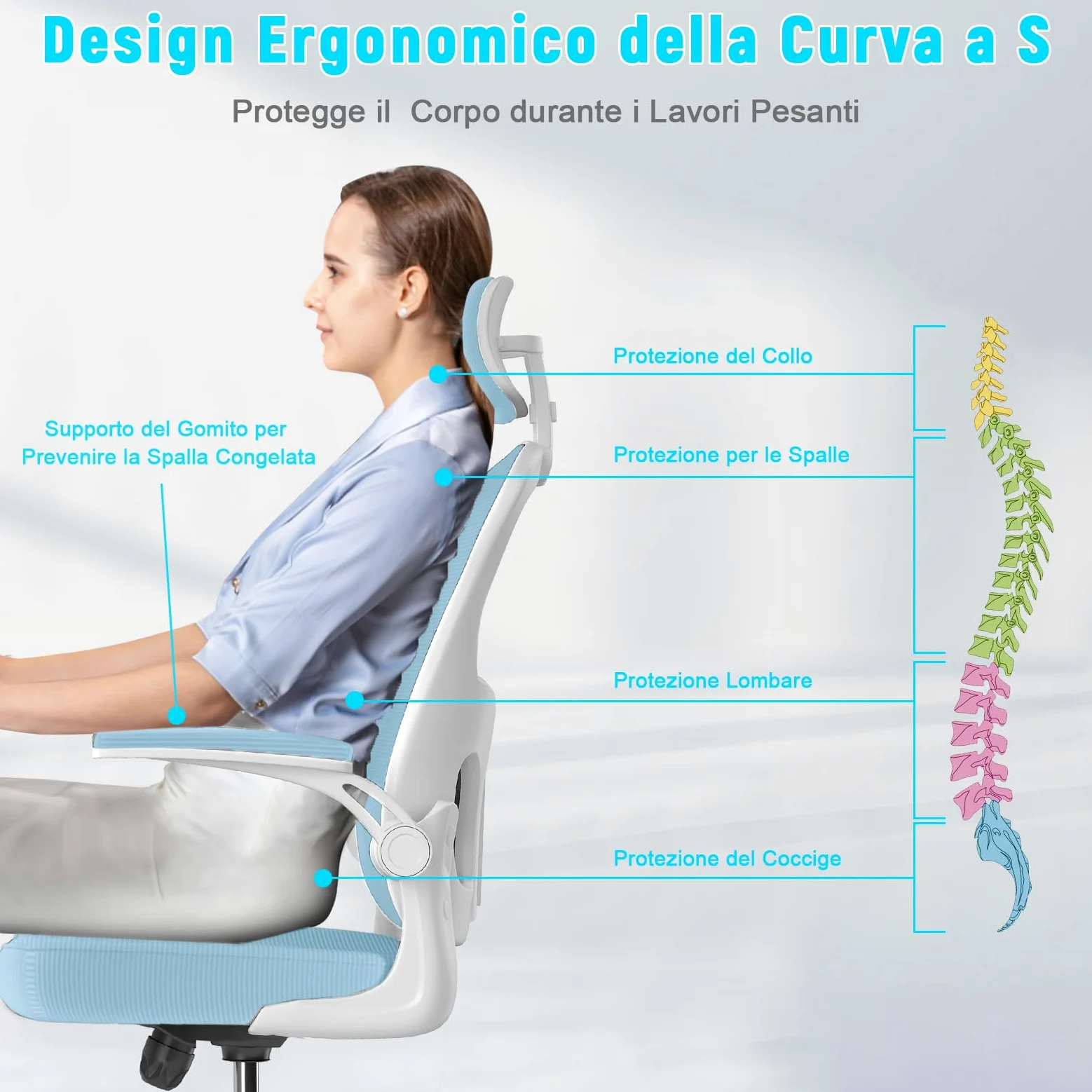 rattantree Sedia da Ufficio, Sedia Ufficio Scrivania con Poggiatesta Regolabile, Sedia Ergonomica per Computer con Braccioli Regolabili e Supporto Lombare per Home Office, Blu