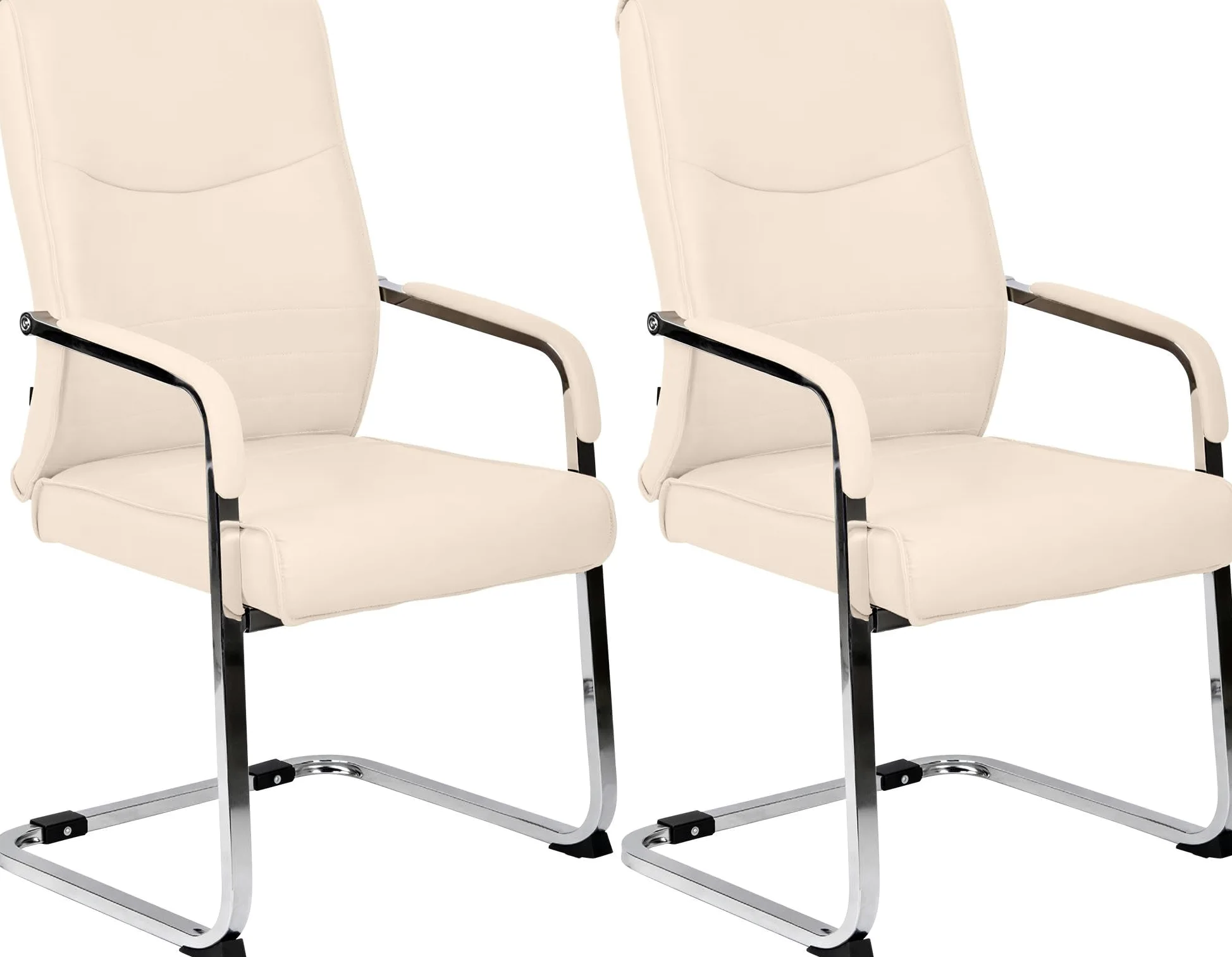 CLP Set di 2 sedie da pranzo ergonomiche Hobart, a sbalzo con braccioli imbottiti, struttura in metallo robusta, sedie da conferenza moderne, Colore:crema, Materiale:Ecopelle