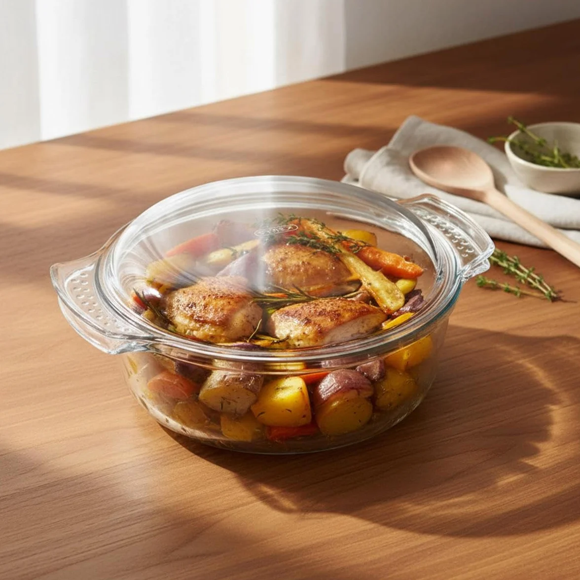 Pyrex Classic Casseruola tonda con coperchio a tegame in vetro borosilicato, 4.9 L