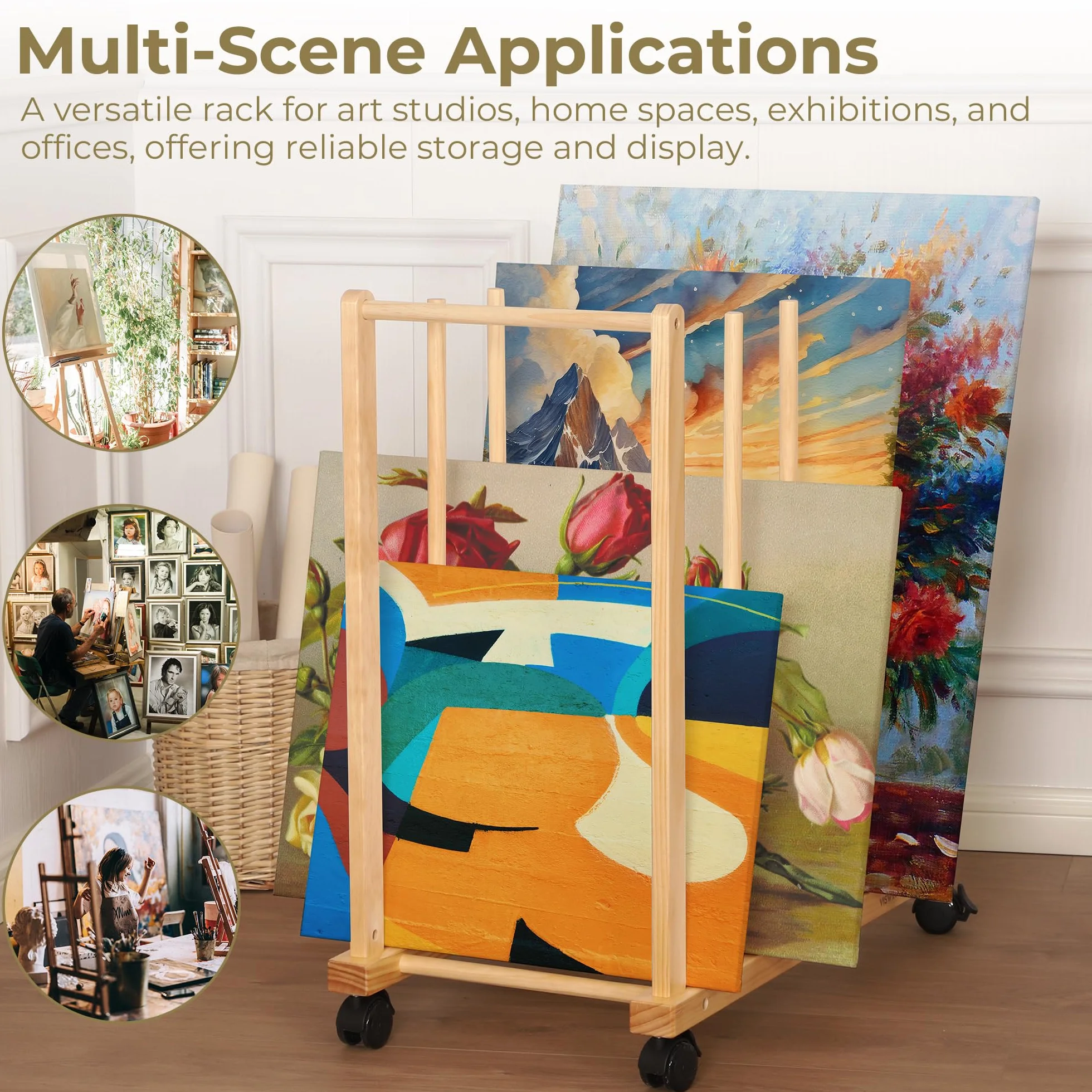 VISWIN Art Storage Rack with Handle and Swivel Wheels for Canvas Boards, Drawing Table, Art Studio