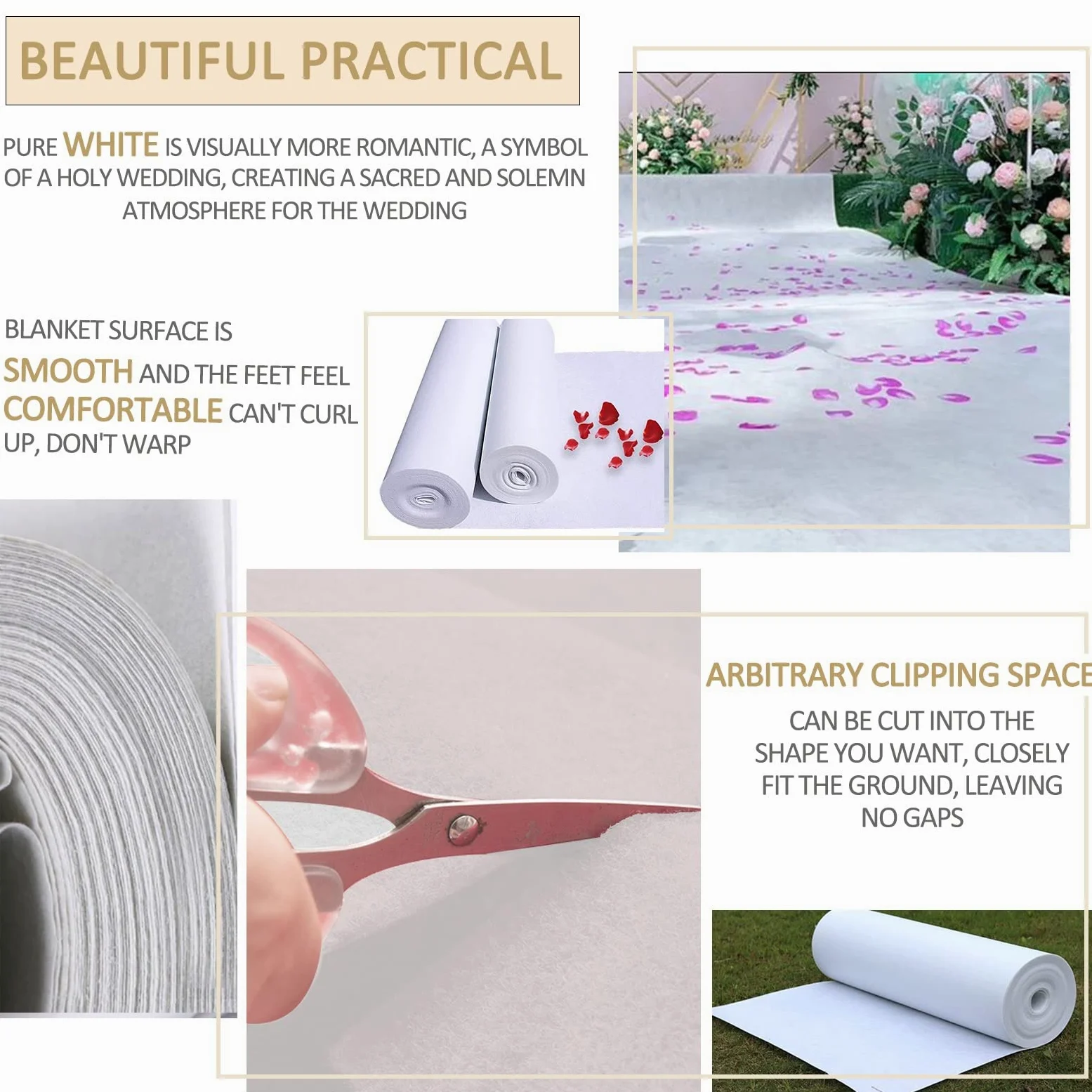 Wedding Aisle Runner Mat 10m Event Ceremony Walkway Carpet 2mm Polyester Runway Rug White Carpet Runners Decoration Weddings Church Hallway Christmas Party, Cuttable (Size : 1x50m)