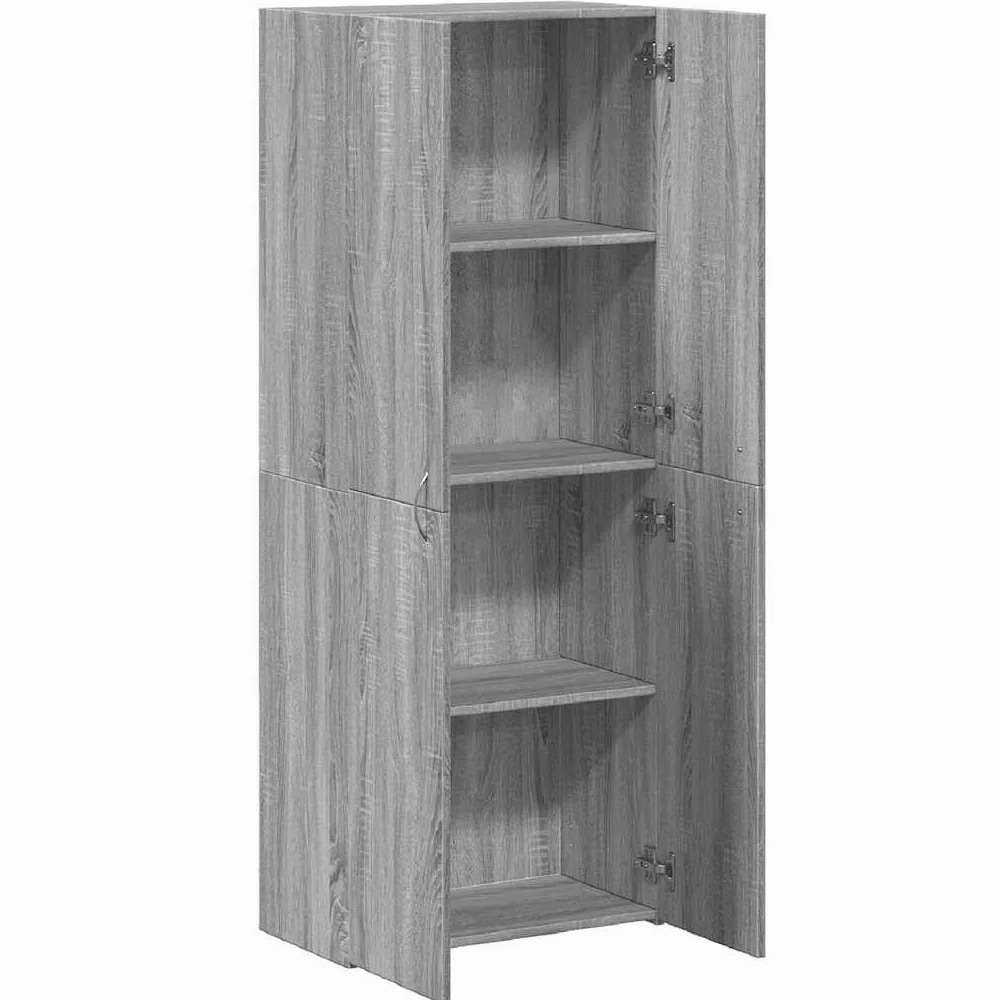 Armadietto in legno grigio Sonoma, 60 x 32 x 153 cm, armadio da ufficio, multiuso, con 4 scomparti e porta, per raccoglitori, documenti, ufficio, casa, studio, organizzazione