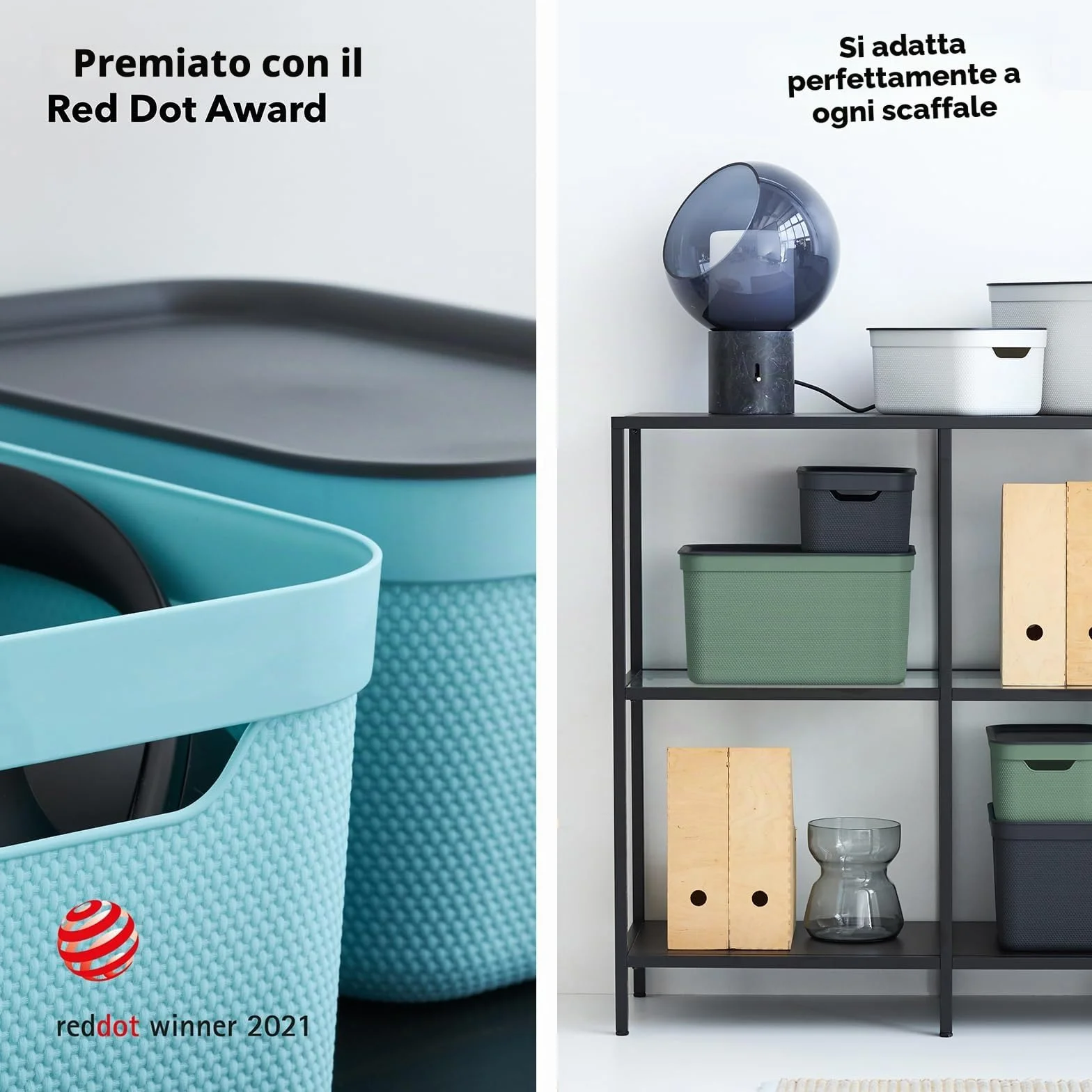Jive Dekobox Set 3 Scatole Decorative Portaoggetti 5 l Plastica PP Riciclato Nero 26.5 x 18.5 x 13.5 cm