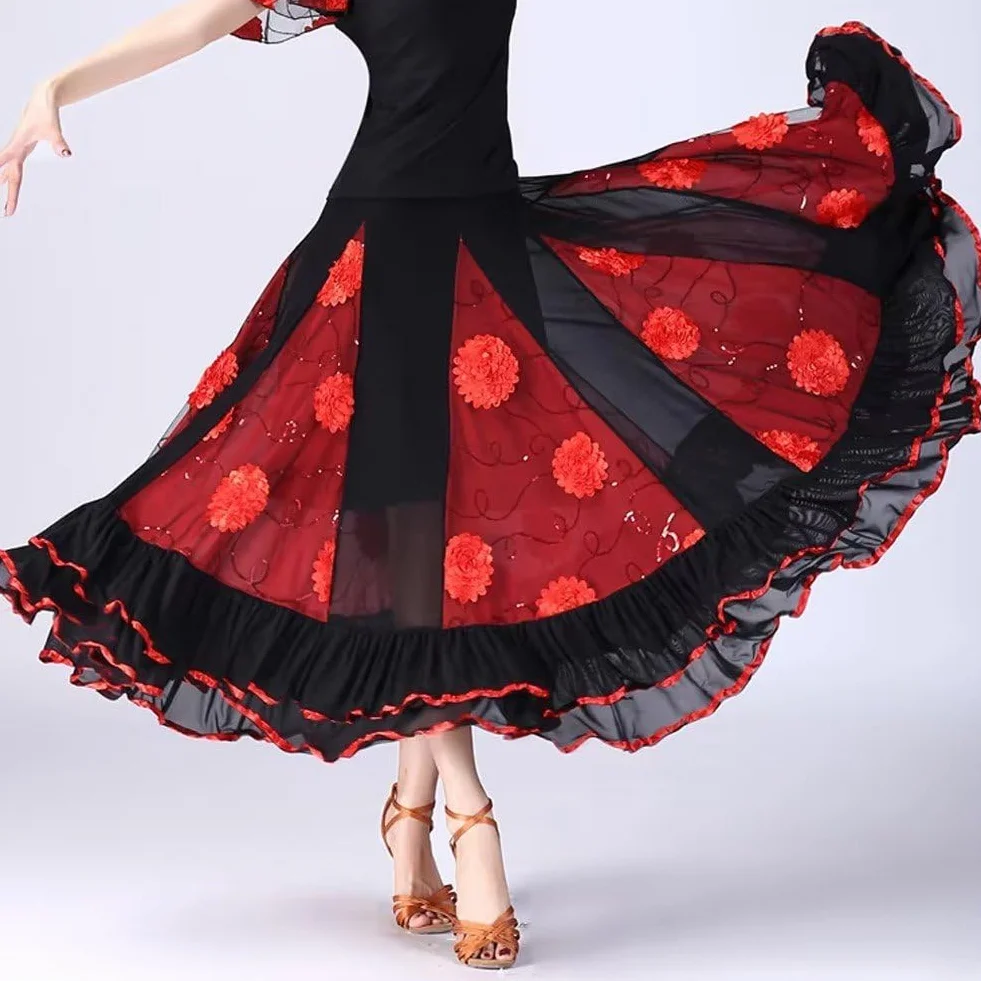 Gonna Lunga per Danza Sociale Gonna Grande Altalena Gonna Ballo Sala Gonna con Paillettes Gonna Danza del Ventre Abito Competizione di Danza Moderna Abito Prestazione