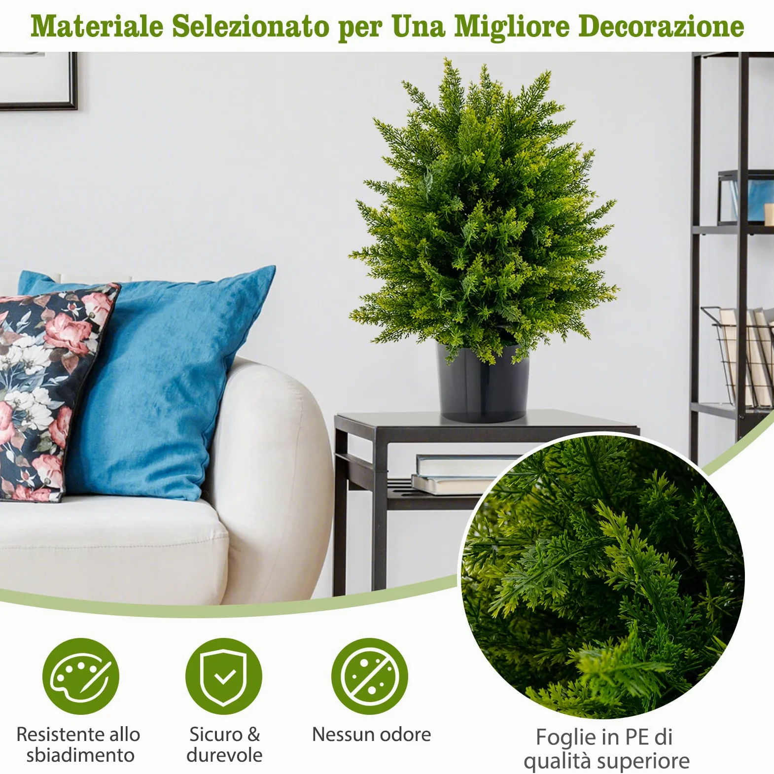 COSTWAY Pianta Finta 54 cm, Cedro Artificiale Resistente ai Raggi UV con Vaso Riempito di Cemento e Foglie Lussureggianti, Alberi Artificiali da Esterno e Interno