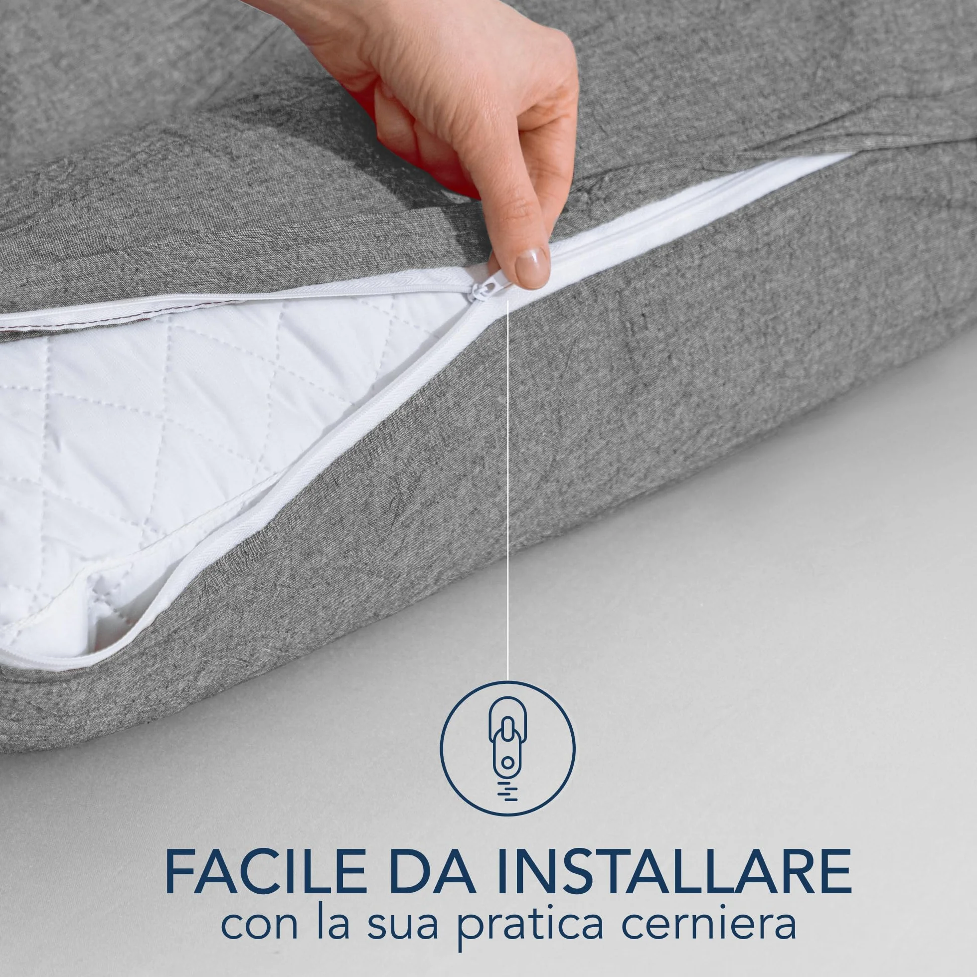 Dreamzie Federe Cuscino 40x40 cm Set di 2 Cotone Lavato Grigio Chiaro Cerniera OEKO-TEX